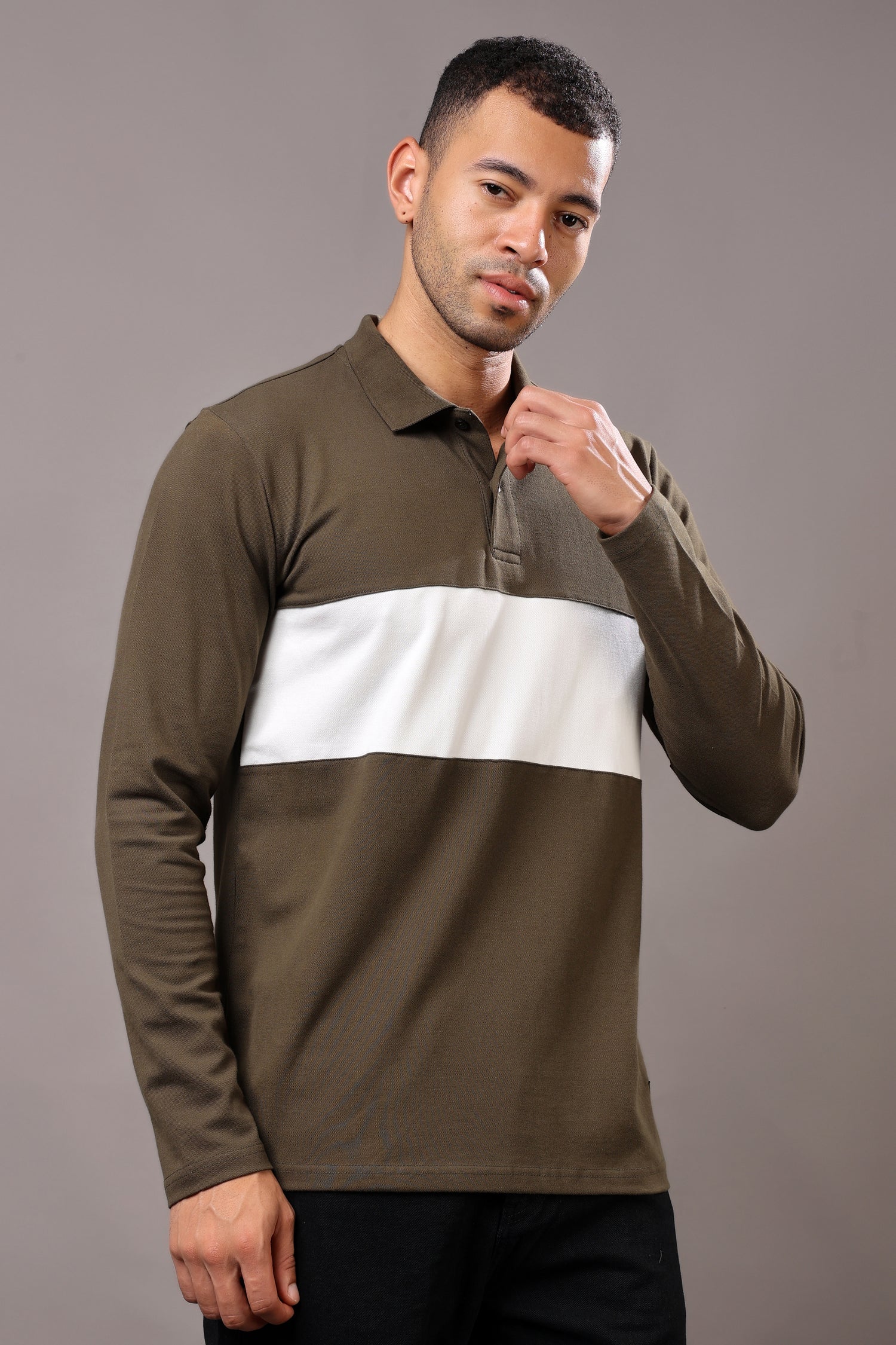 Stylox Men’s Long Sleeve Polo T-Shirt with Cut &amp; Sew Design