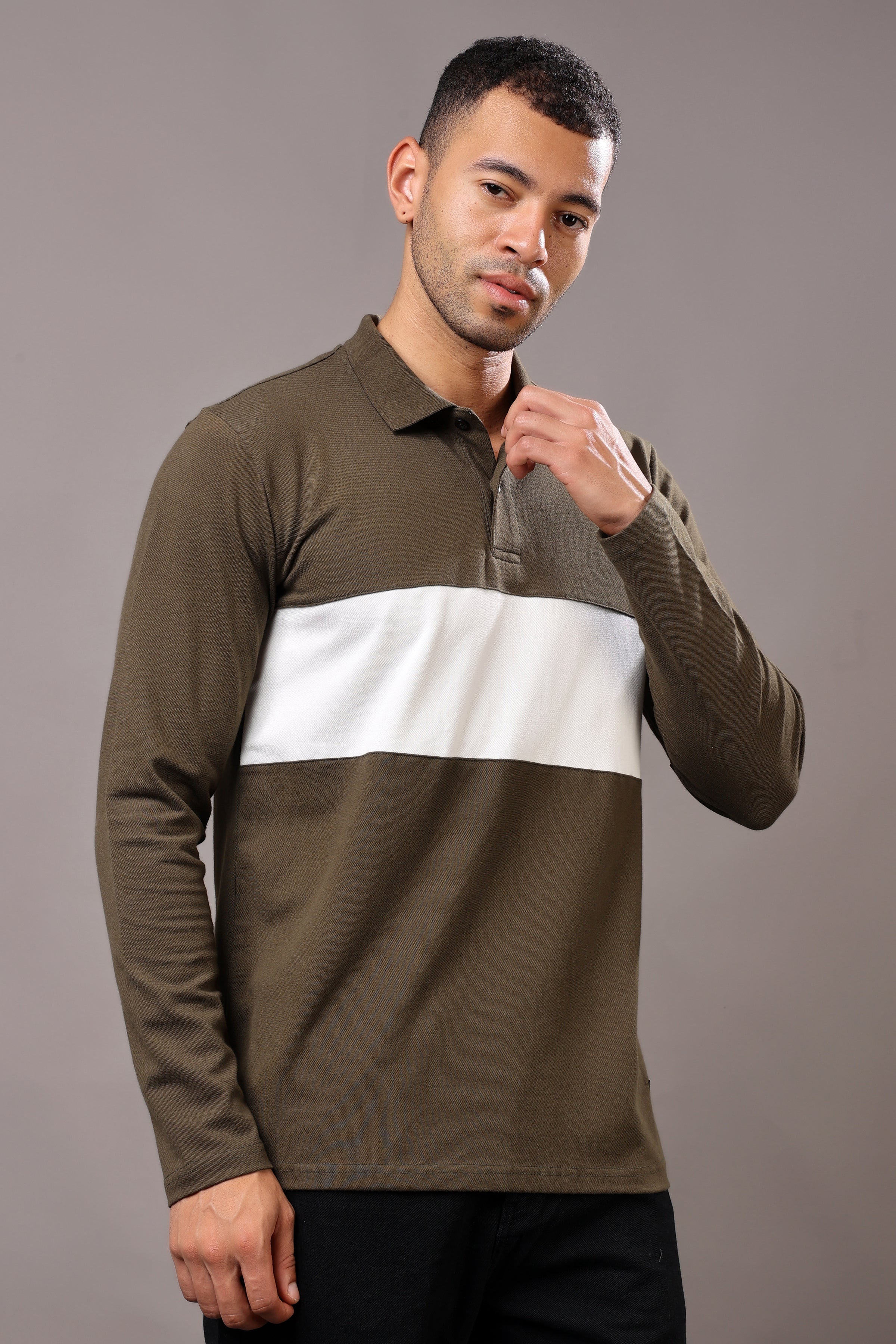 Stylox Men’s Long Sleeve Polo T-Shirt with Cut & Sew Design - Stylox