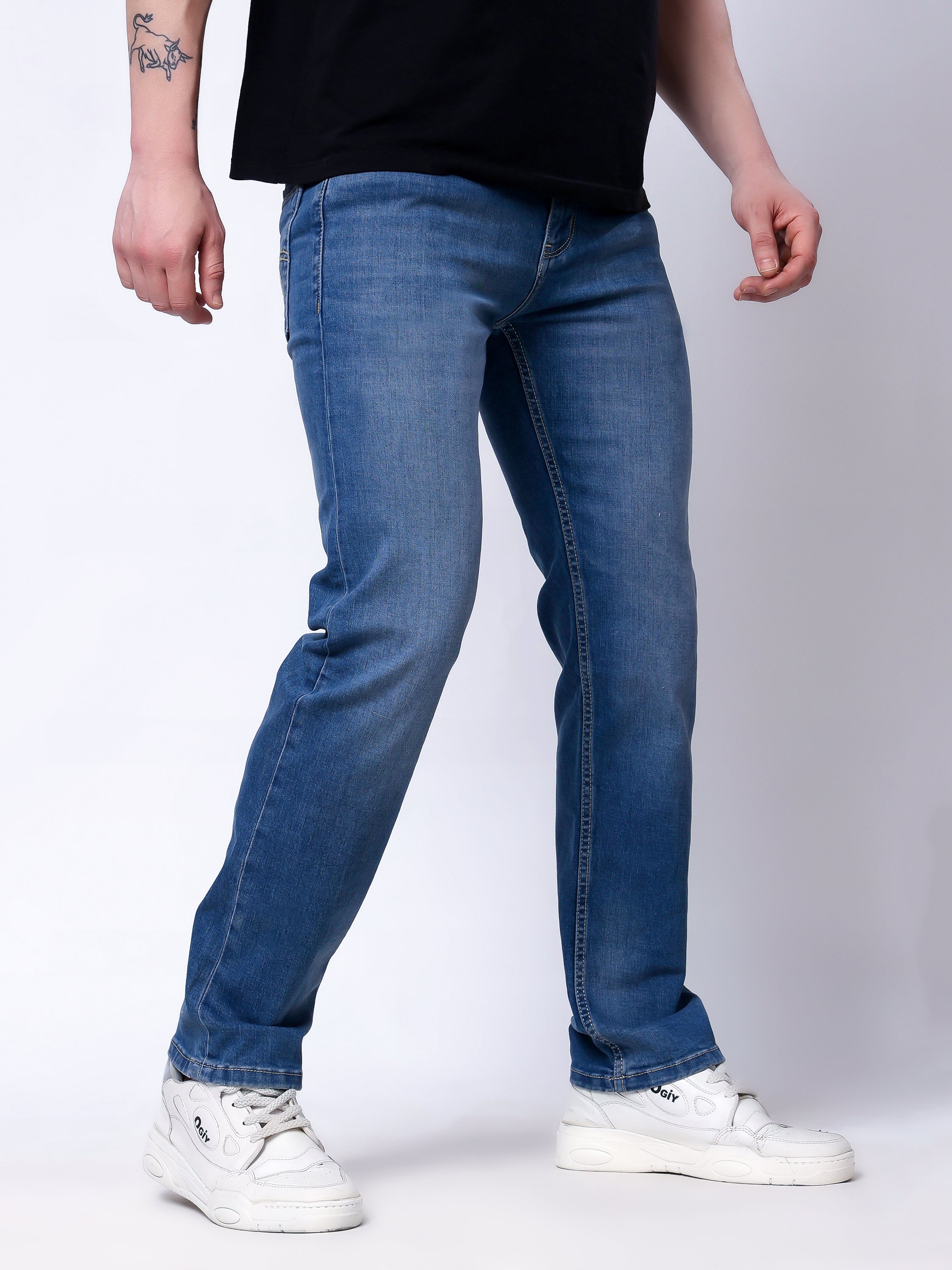 Stylox Men’s Comfort Fit Stretchable Denim Jeans-Mid Light Blue