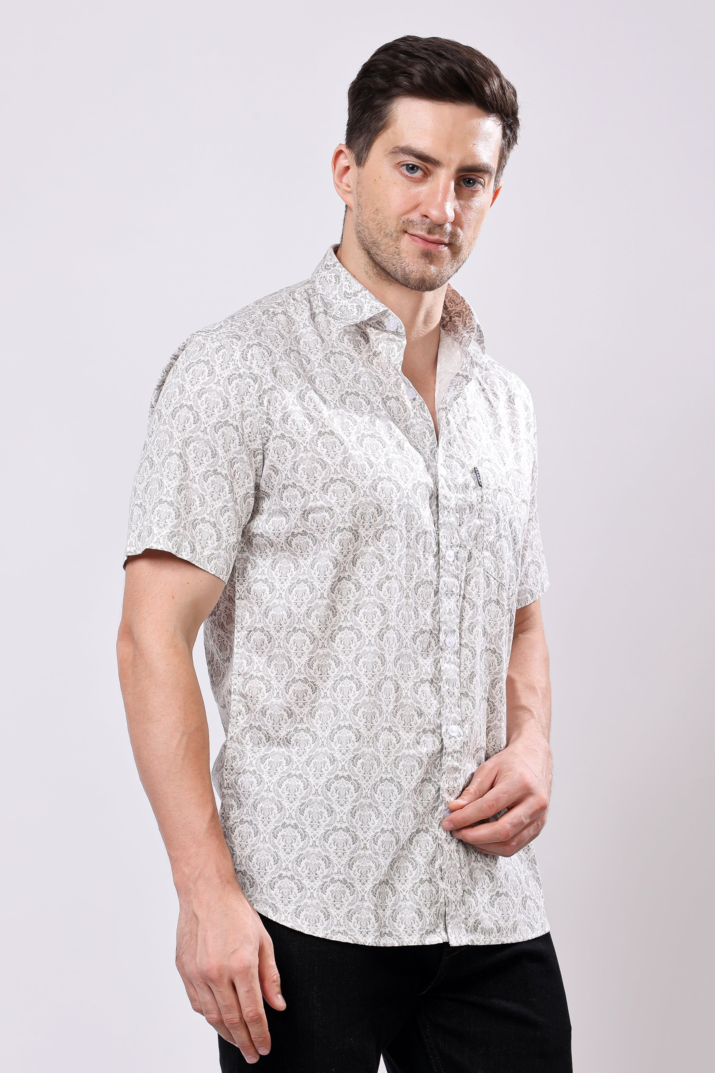 Stylox Men's Half Sleeve Floral Printed Casual Shirt – Trendy Cotton Blend Regular Fit Summer Shirt for Stylish Everyday Wear - Stylox