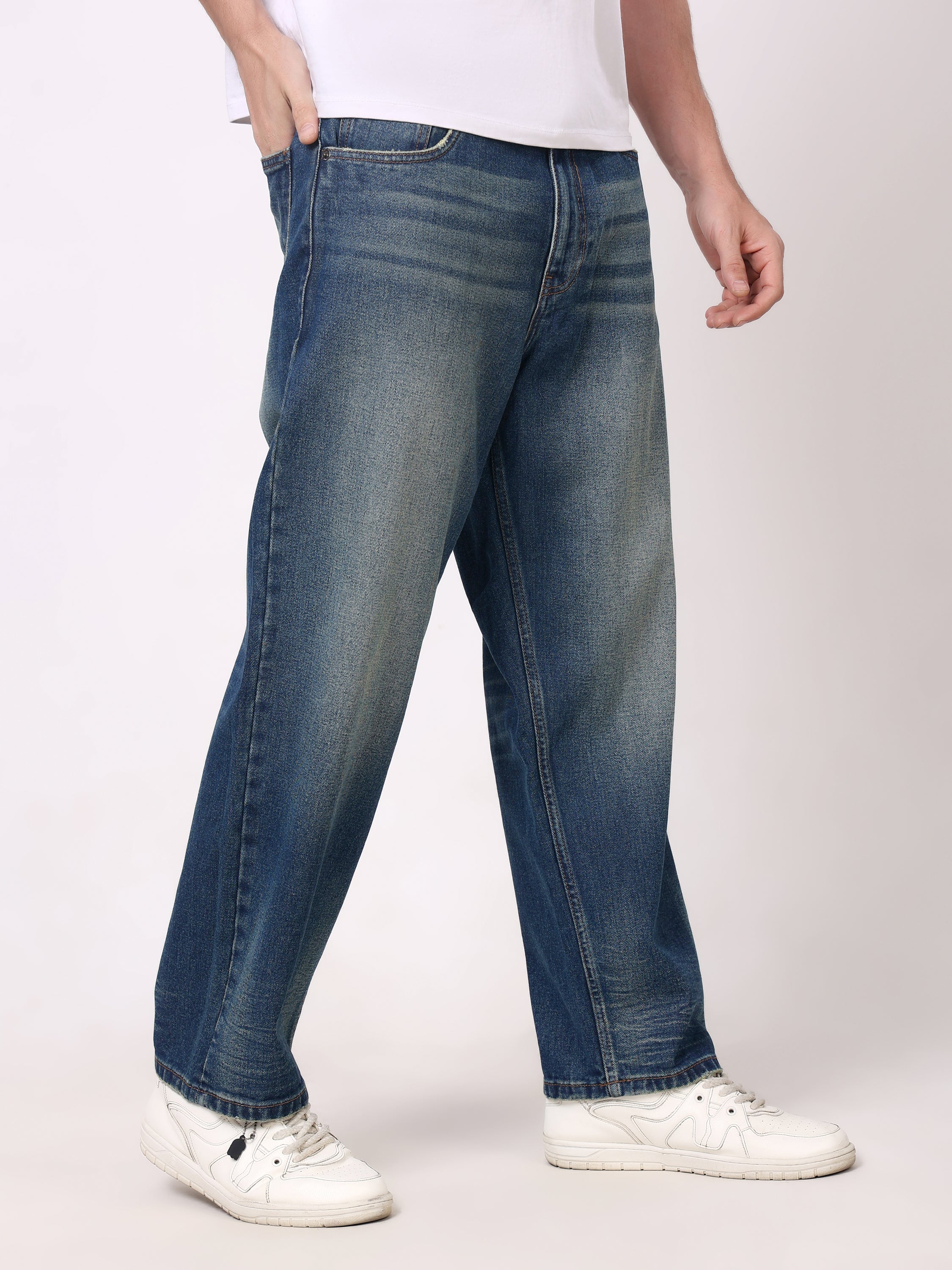 Stylox Men’s Super Baggy Fit Wide Leg Denim Jeans-Light Indigo