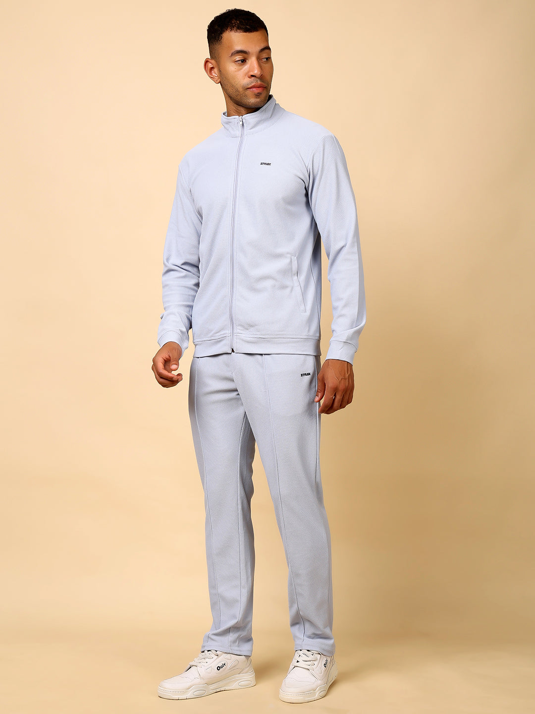 Stylox Men’s Solid Tracksuit – Stylish Full Set for Sports, Gym & Casual Wear (Light Blue) - Stylox