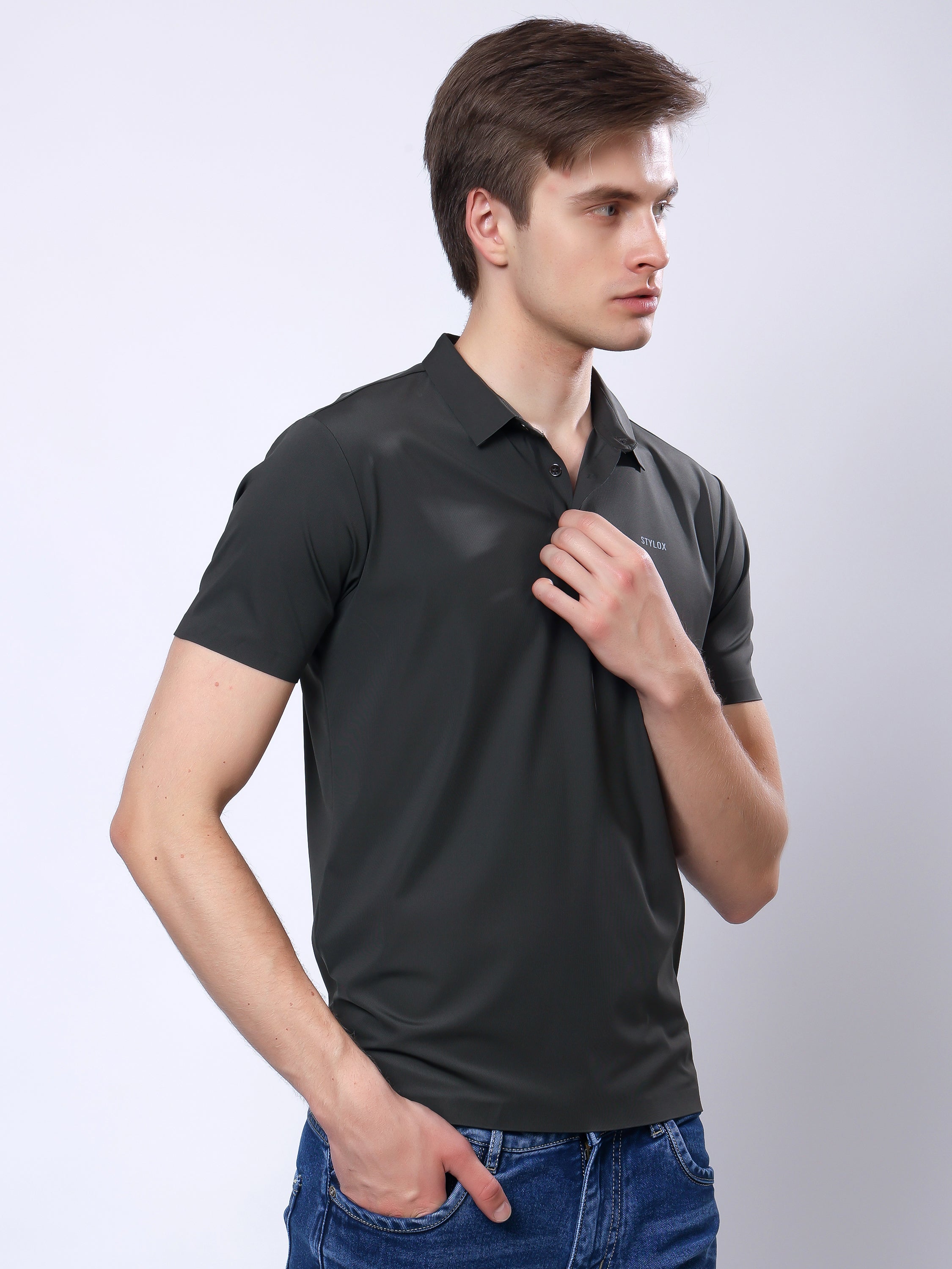 Stylox Men’s Premium Regular Fit Stretchable Polo T-Shirt–Dark Grey - Stylox