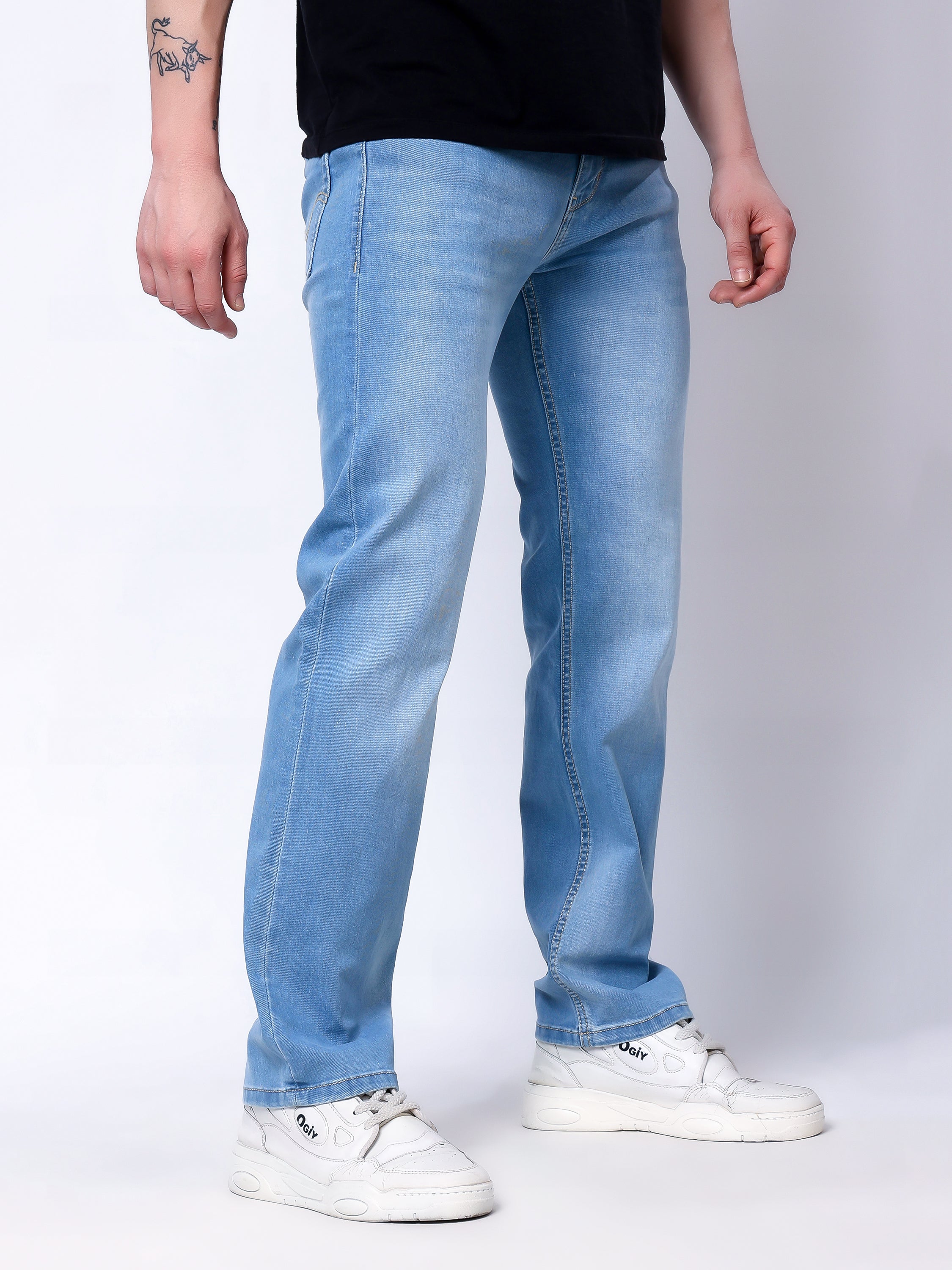 Stylox Men’s Comfort Fit Stretchable Denim Jeans-Light Blue - Stylox