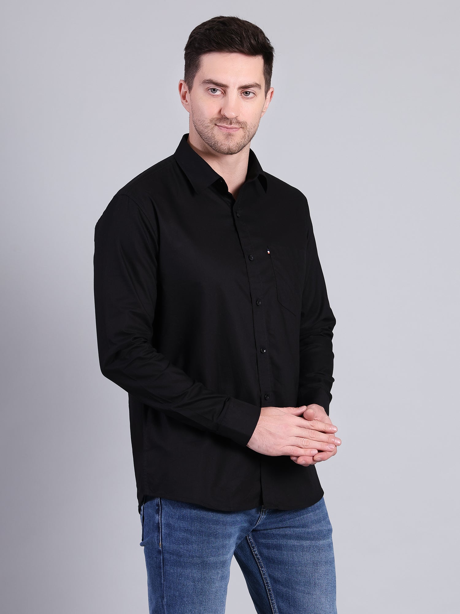 Stylox Men’s Regular Fit Solid Oxford Casual Shirt-Black - Stylox