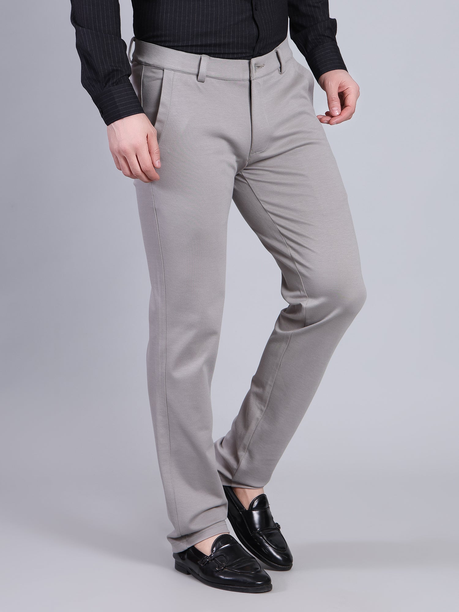 Stylox Men’s Slim Fit Stretchable Formal Trousers-Light Grey - Stylox