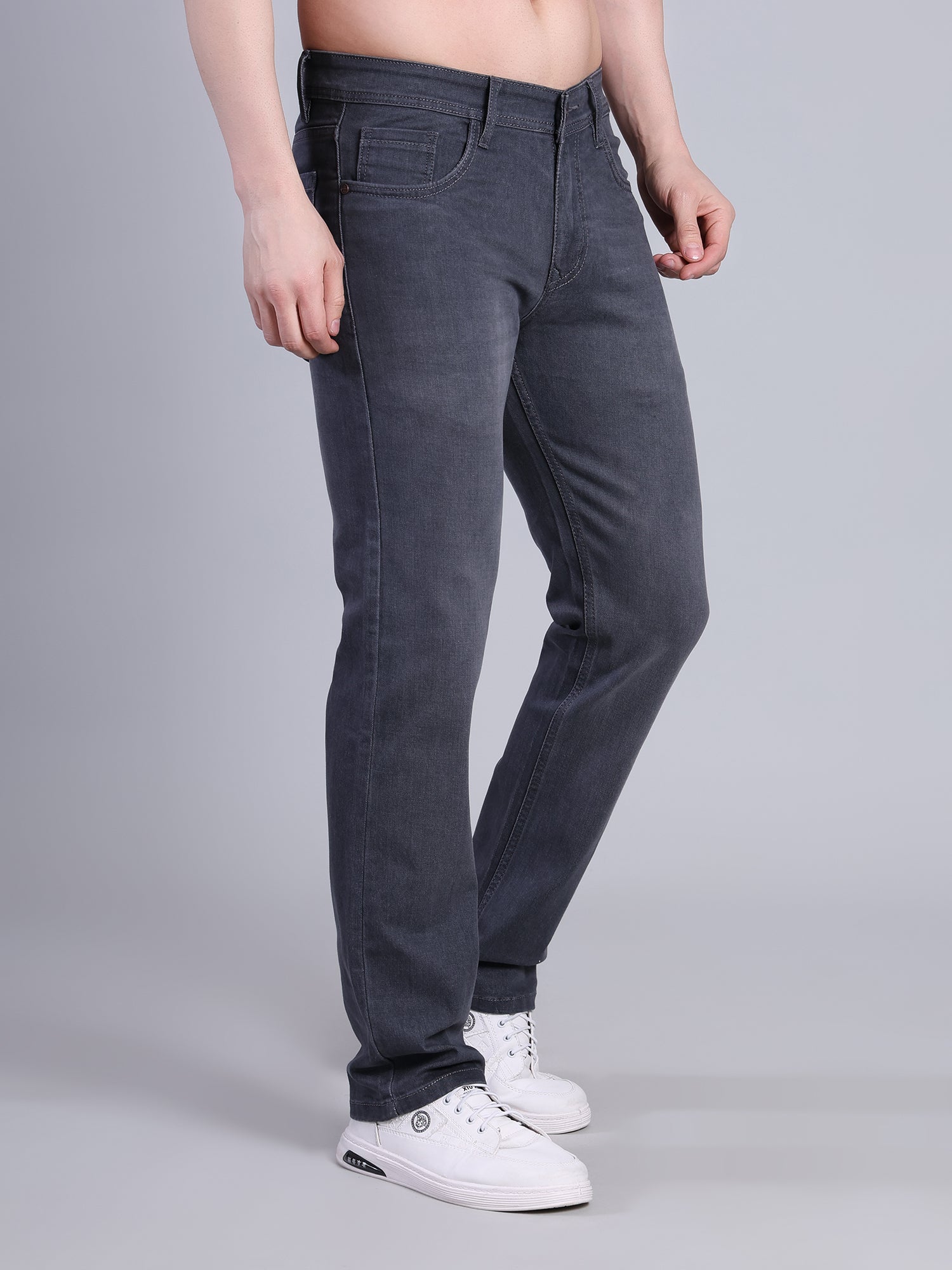 Stylox Men’s Mid-Rise Comfort Fit Stylish Washed Denim Jeans-Dark Grey - Stylox
