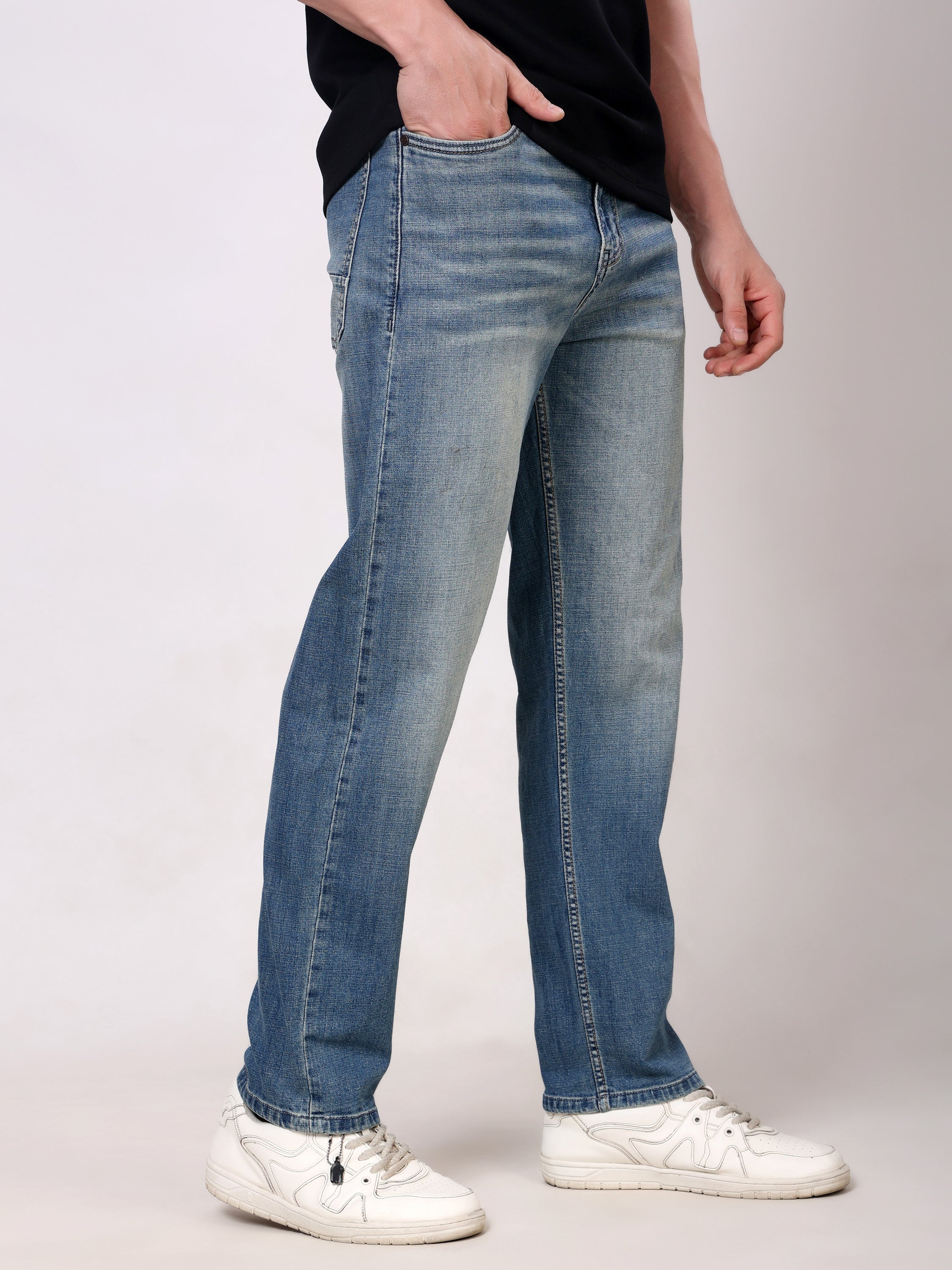 Stylox Men’s Relaxed Fit Mid-Rise Stretchable Denim Jeans