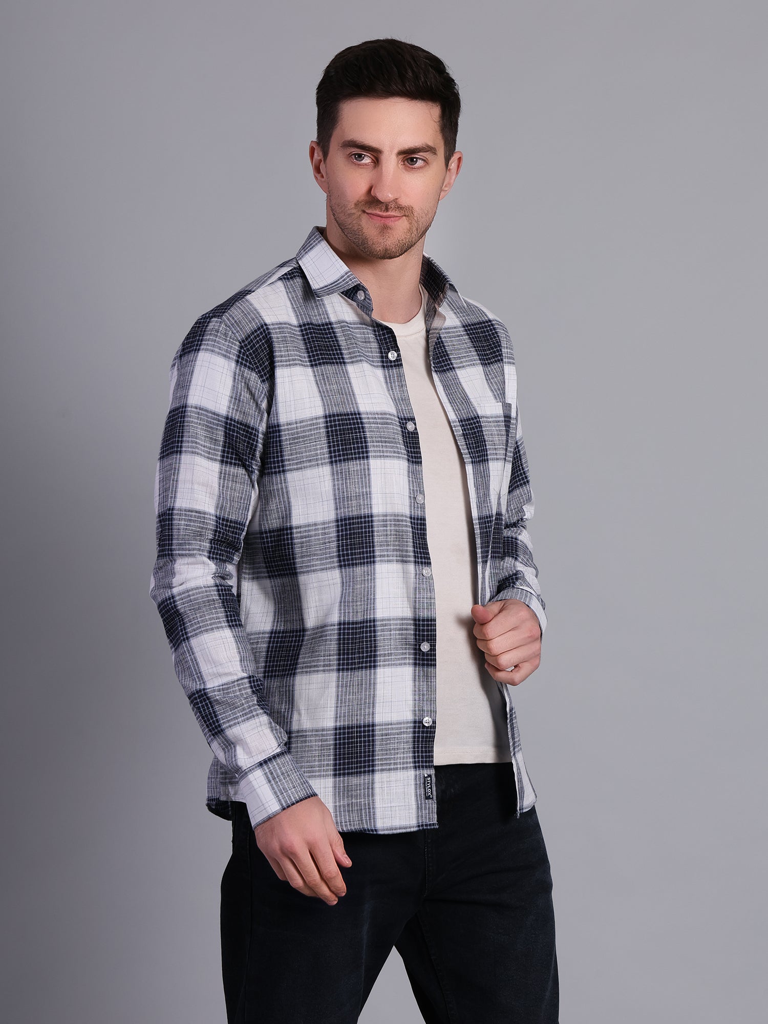 Stylox Men’s Regular Fit Checked Full Sleeve Casual Shirt-Blue - Stylox