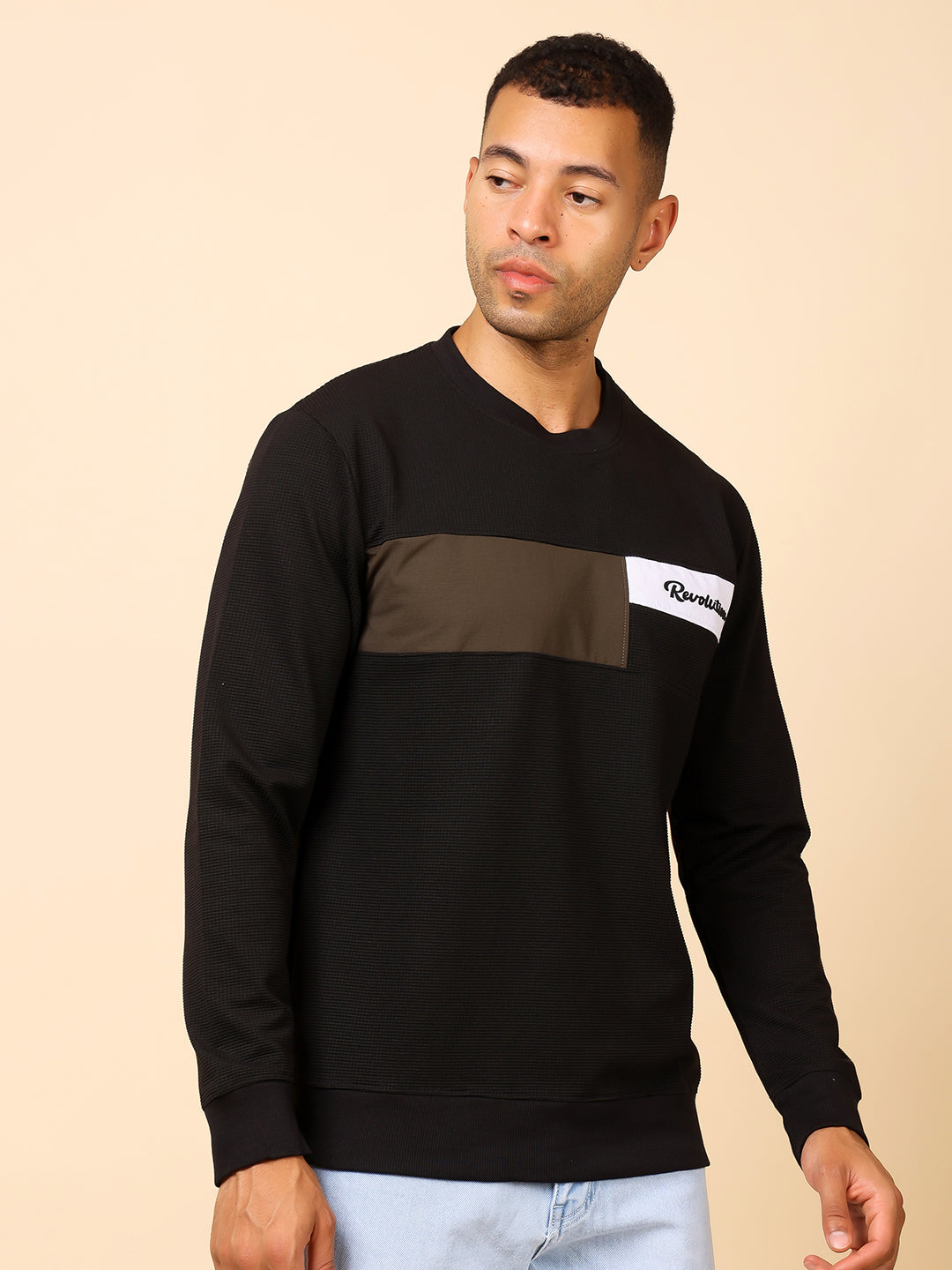 Stylox Men’s Colorblock Crew Neck Sweatshirt with “Revolution” Print