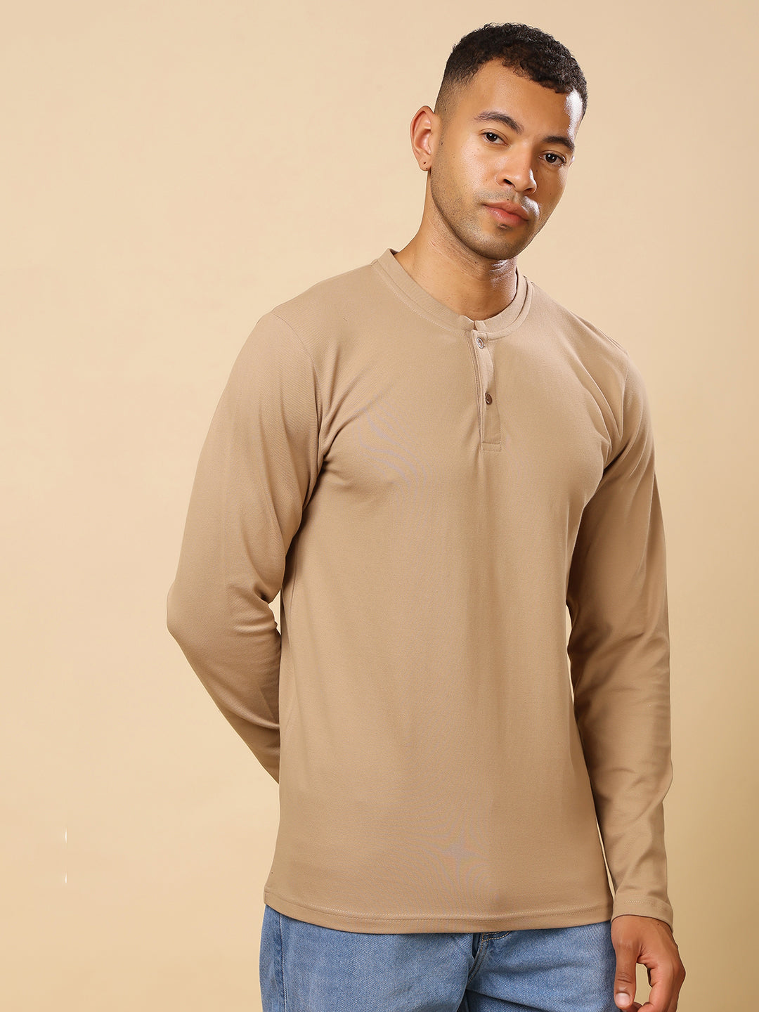 Stylox Men’s Henley Neck Full Sleeve Solid T-Shirt – Casual & Stylish Everyday Wear - Stylox
