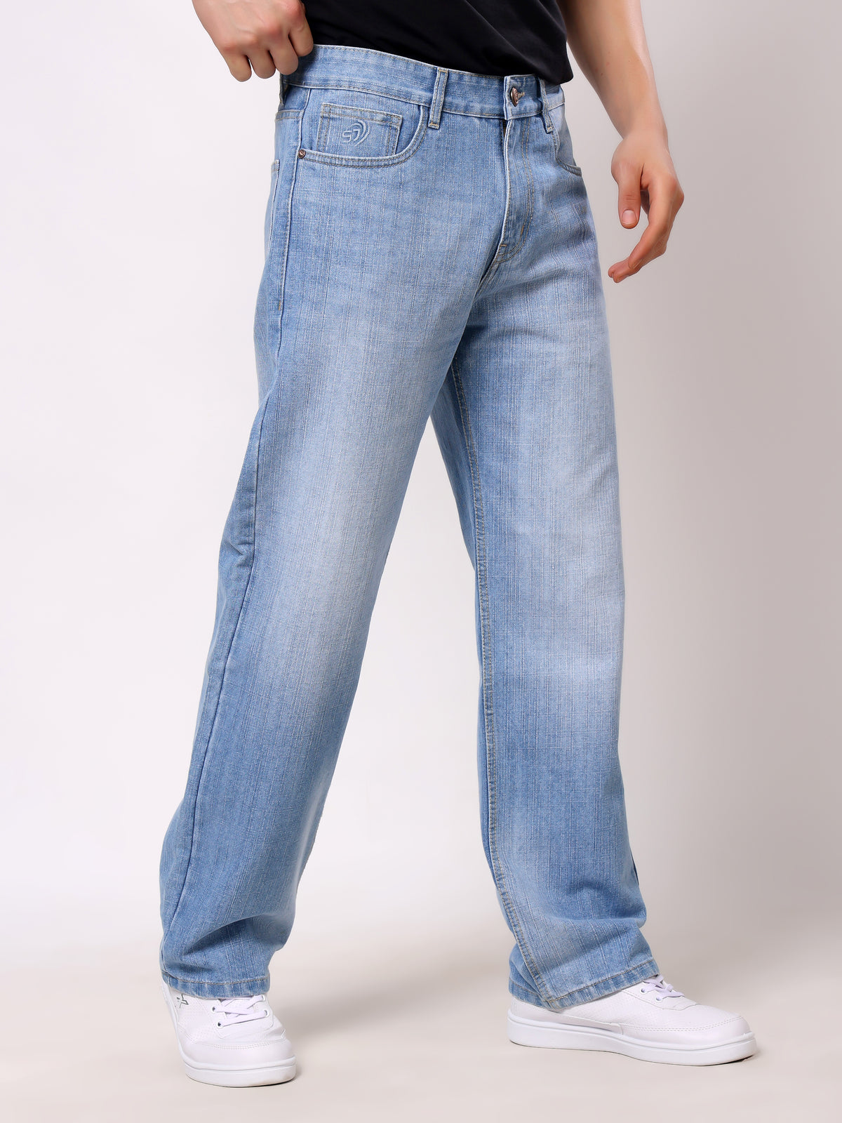 Stylox Men’s Baggy Fit Ice Blue Non-Stretch Wide Leg Denim Jeans