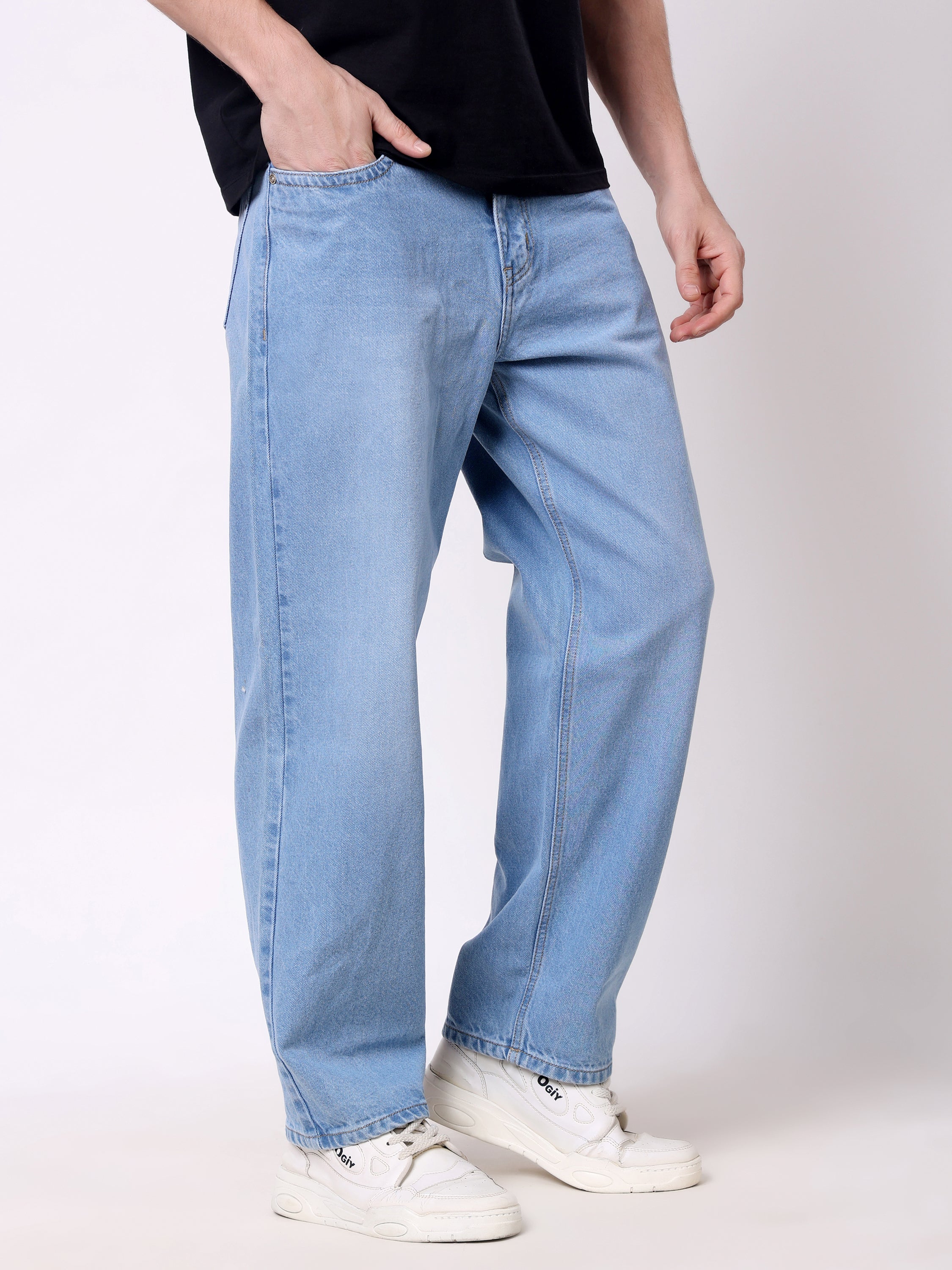 Stylox Men’s Loose Fit Non-Stretch Wide Leg Casual Denim Jeans - Stylox