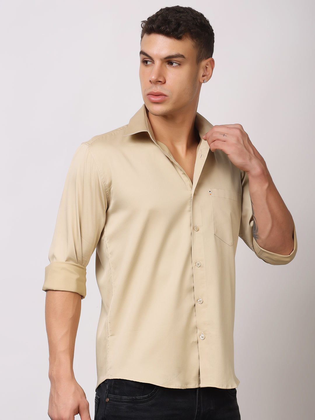 Stylox Men's Full Sleeve Solid Partywear Casual Shirt – Premium Shine Finish Cotton Blend Regular Fit Shirt for Stylish Evening & Occasion Wear - Stylox