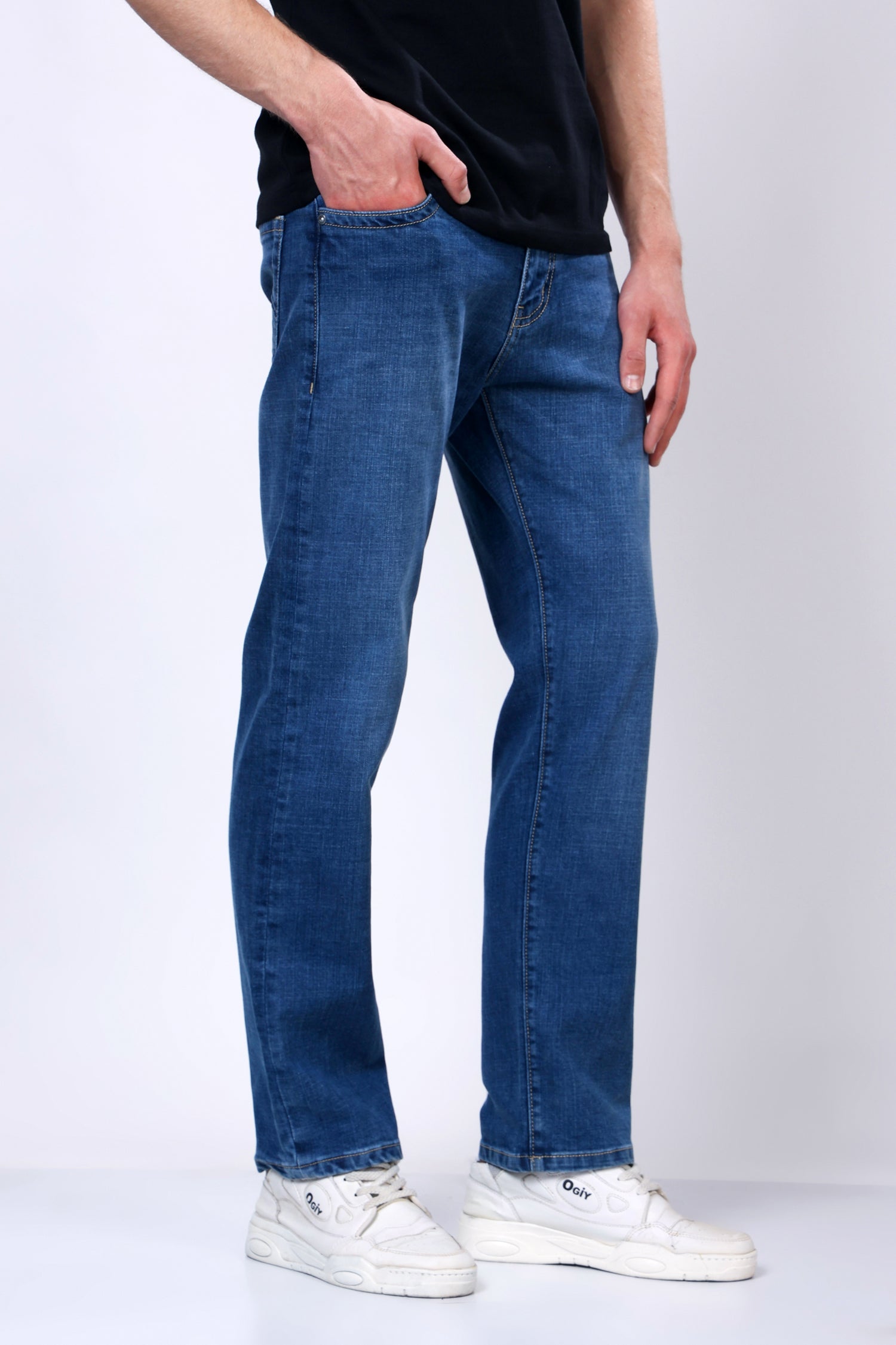 Stylox Men’s Comfort Fit Stretchable Mid Dark Blue Denim Jeans - Stylox