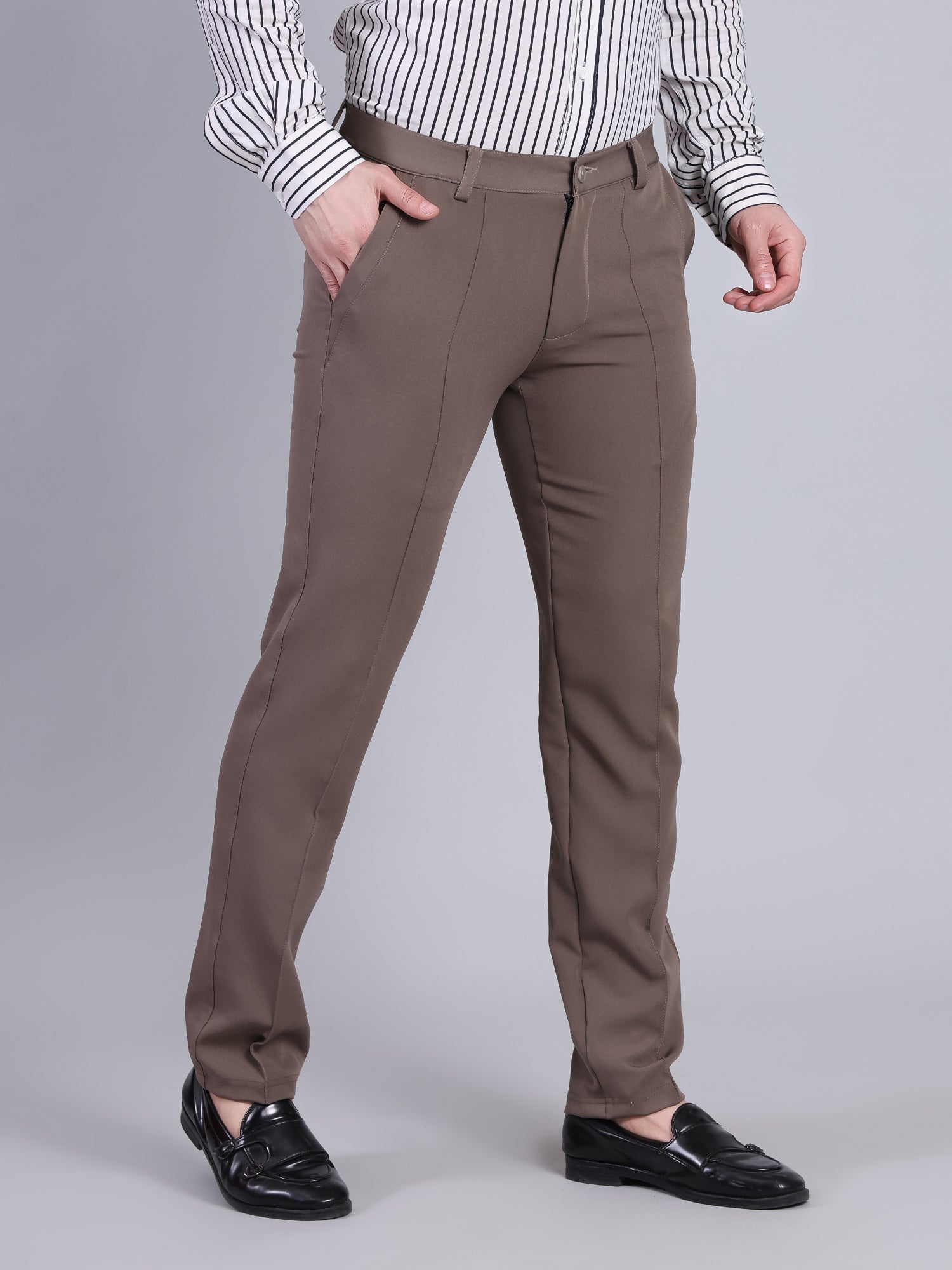 Stylox Men’s Comfort Fit Korean Trousers – Premium Office Wear Pants-Dark Beige - Stylox