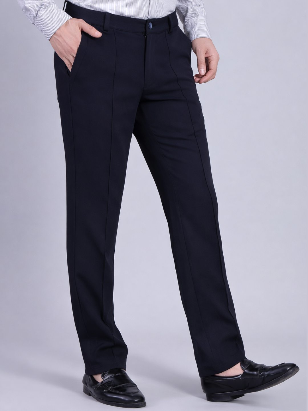 Stylox Men’s Comfort Fit Korean Trousers – Premium Office Wear Pants-Navy - Stylox