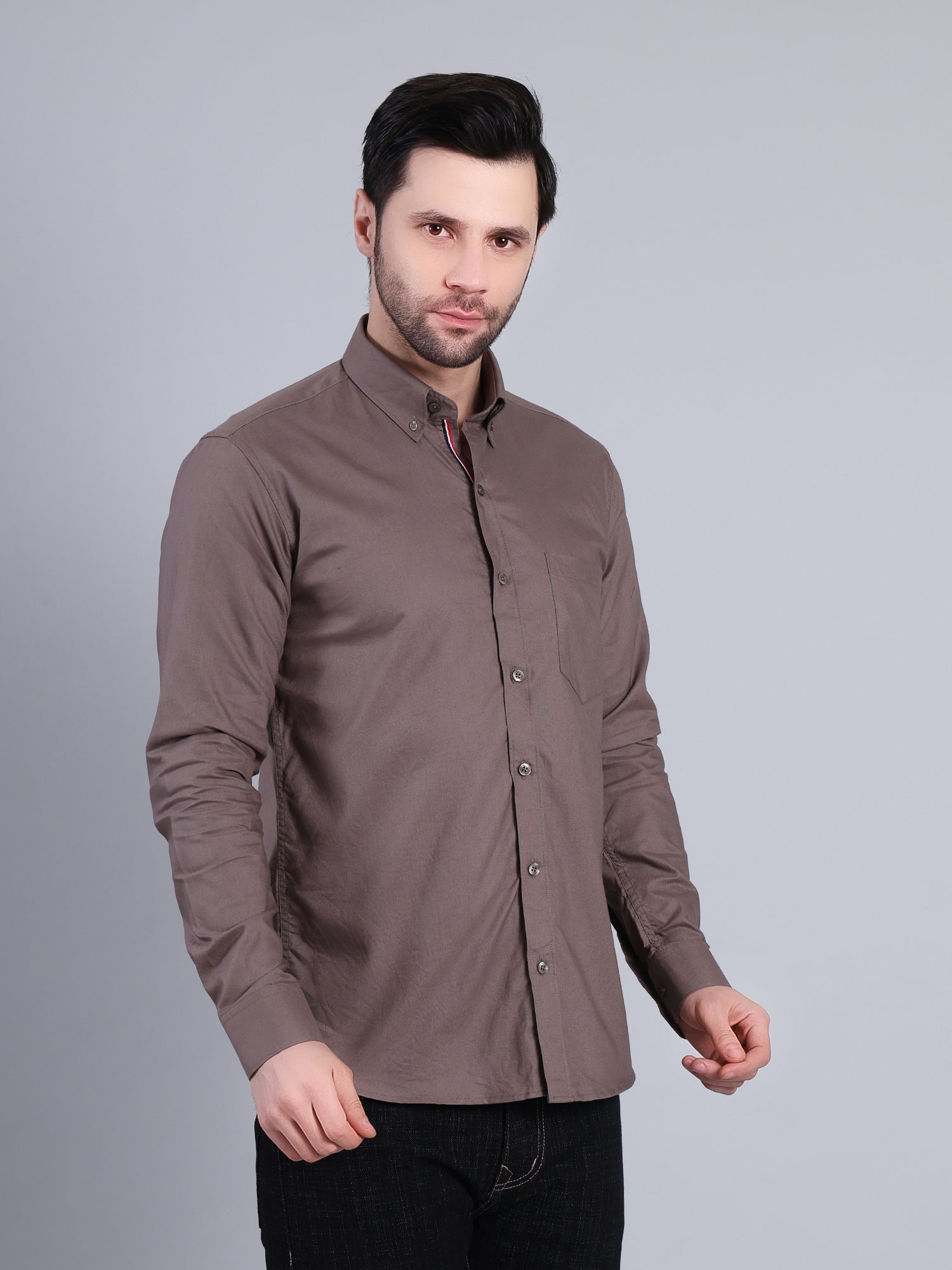 Stylox Men’s Regular Fit Full Sleeve Solid Casual Shirt for Everyday & Office Wear (Mouse) - Stylox