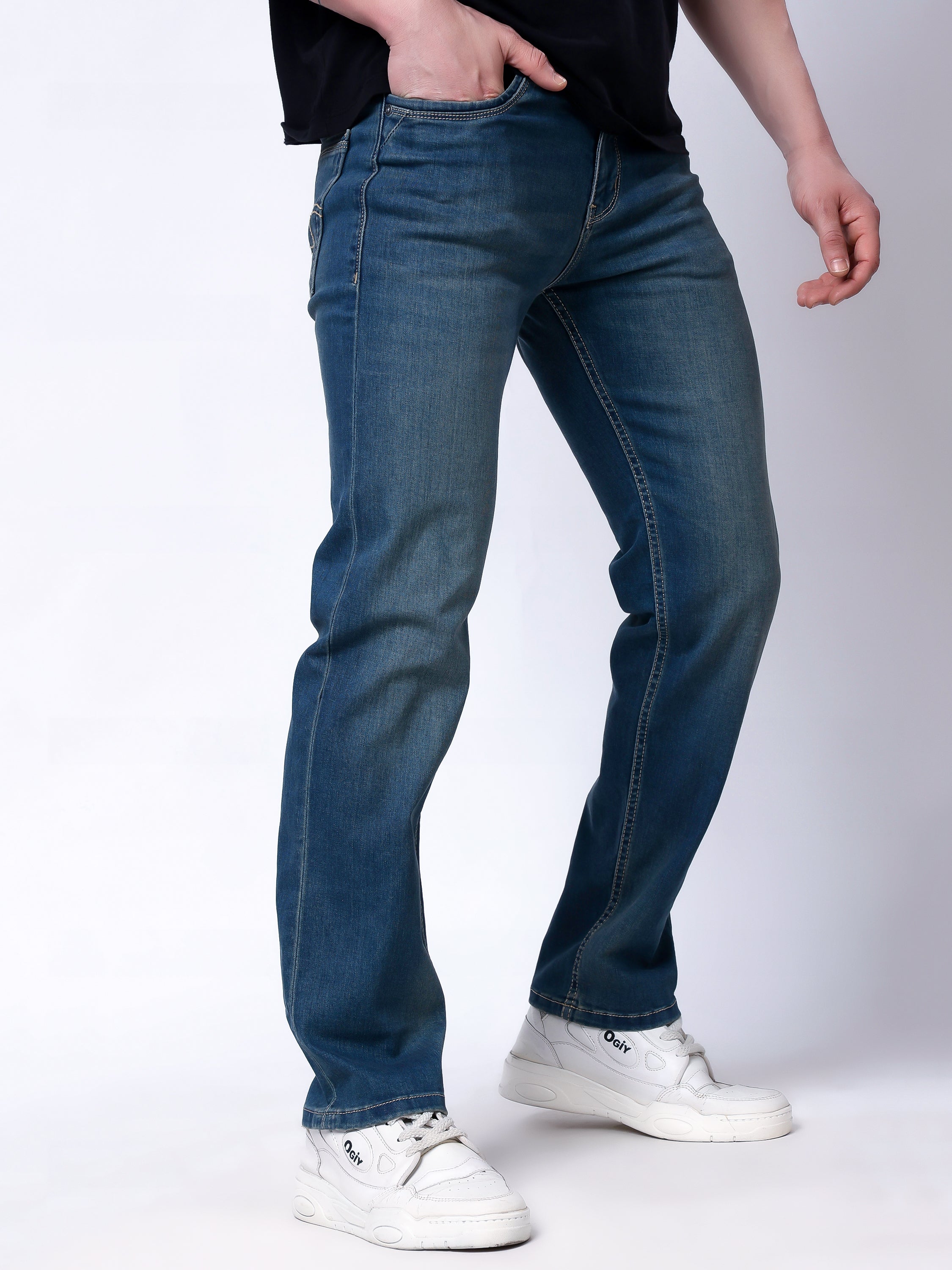 Stylox Men’s Comfort Fit Stretchable Denim Jeans-Greenish Blue