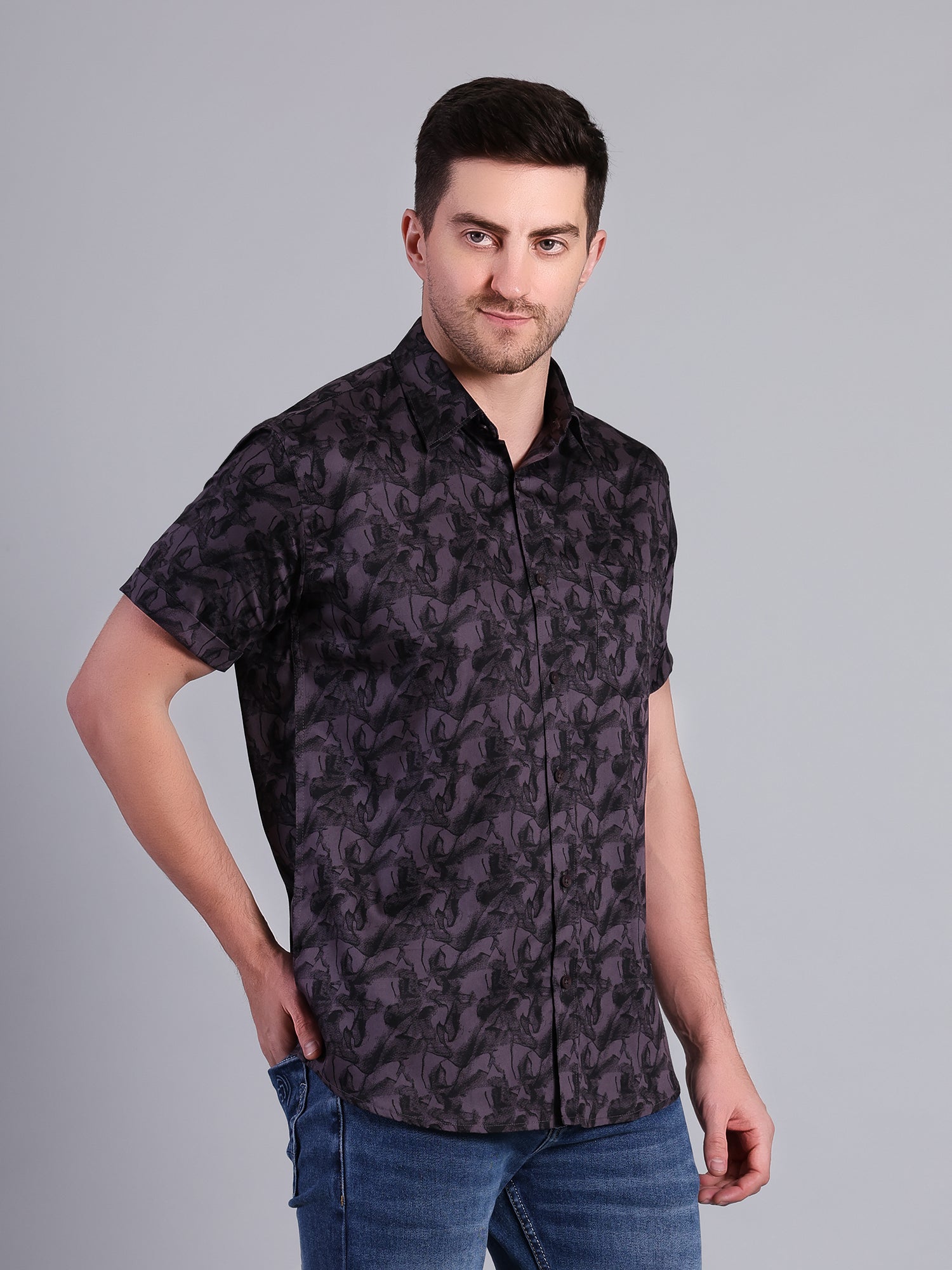 Stylox Men’s Regular Fit Abstract Printed Half Sleeve Casual Shirt-Maroon - Stylox