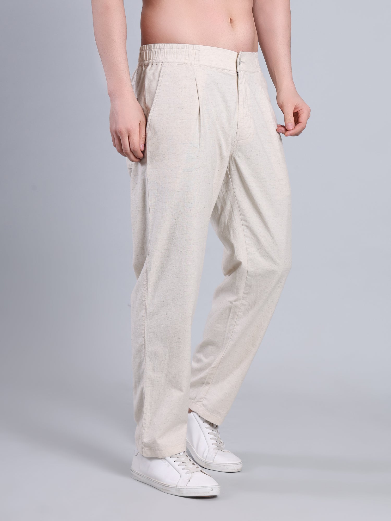 Stylox Men’s Cotton Linen Blend Trousers | Regular Fit Pleated Pants