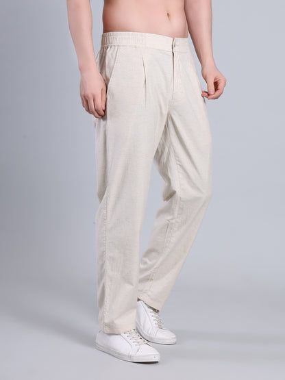 Stylox Men’s Cotton Linen Blend Trousers | Regular Fit Pleated Pants