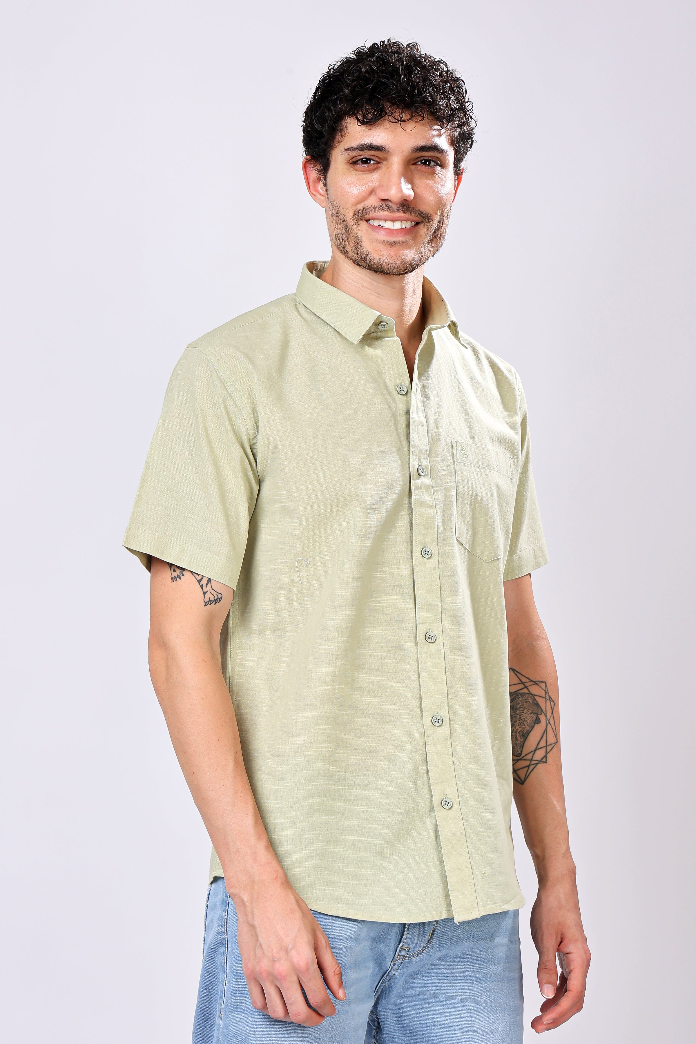 Stylox Men's Half Sleeve Solid Casual Shirt – Comfortable Cotton Blend Shirt for Smart Everyday Style - Stylox