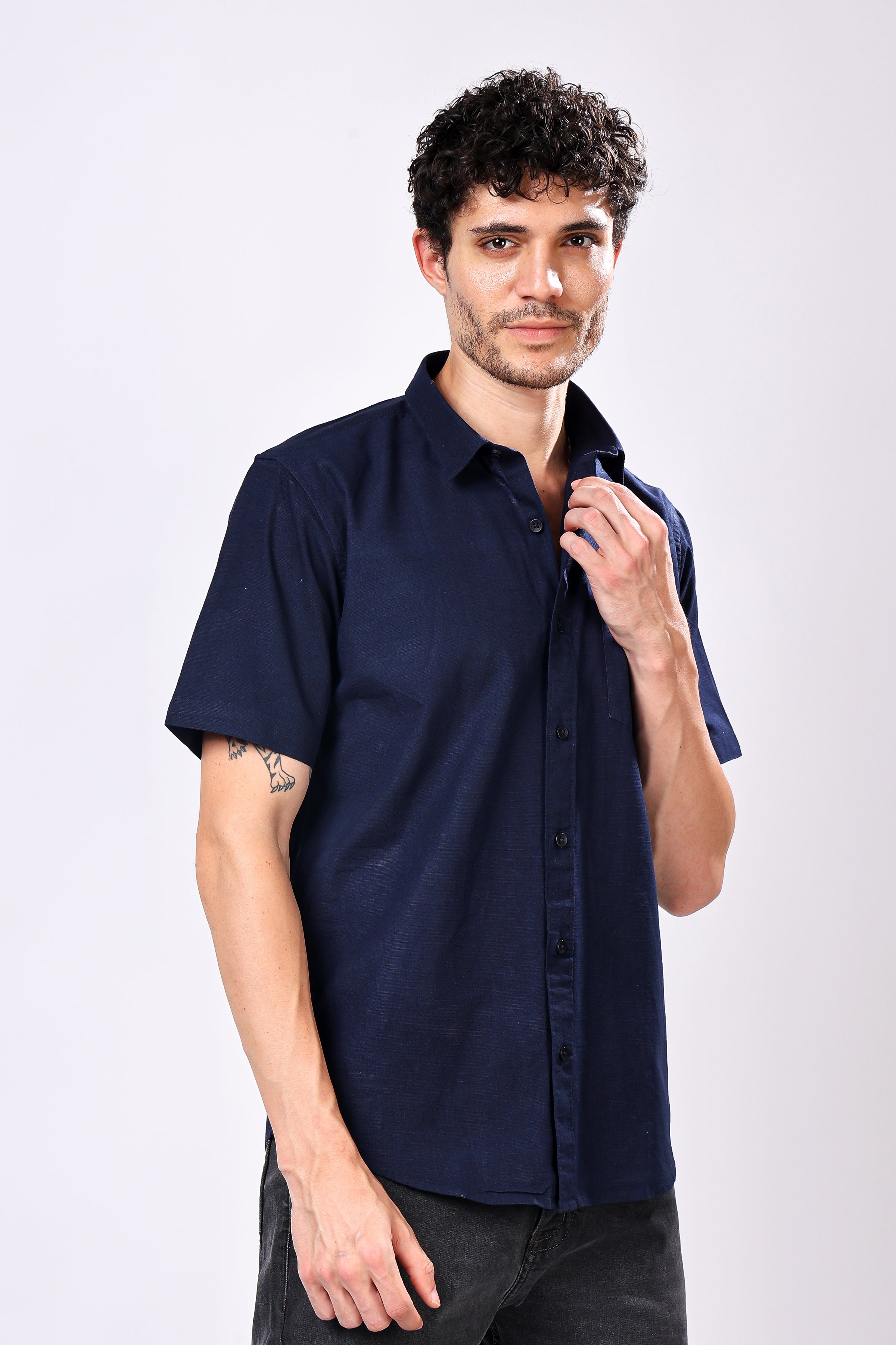 Stylox Men's Half Sleeve Solid Casual Shirt – Comfortable Cotton Blend Shirt for Smart Everyday Style - Stylox