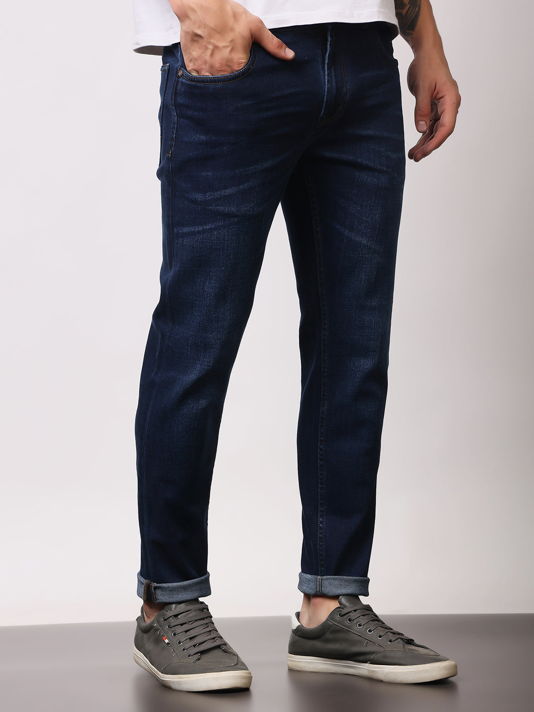 Stylox Men’s Ankle Fit Mid-Rise Washed Stretchable Denim Jeans - Stylox