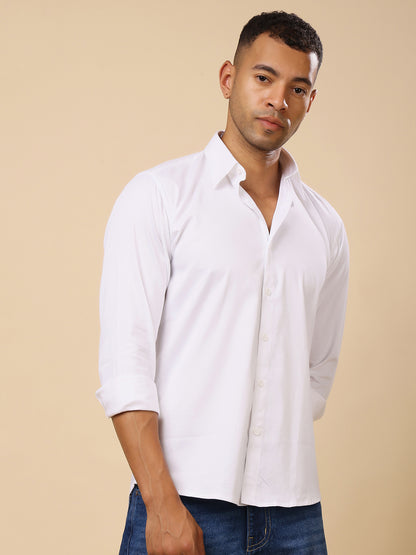 Stylox Men’s Satin Lycra Full Sleeve Solid Shirt – Classic Elegance with Modern Comfort