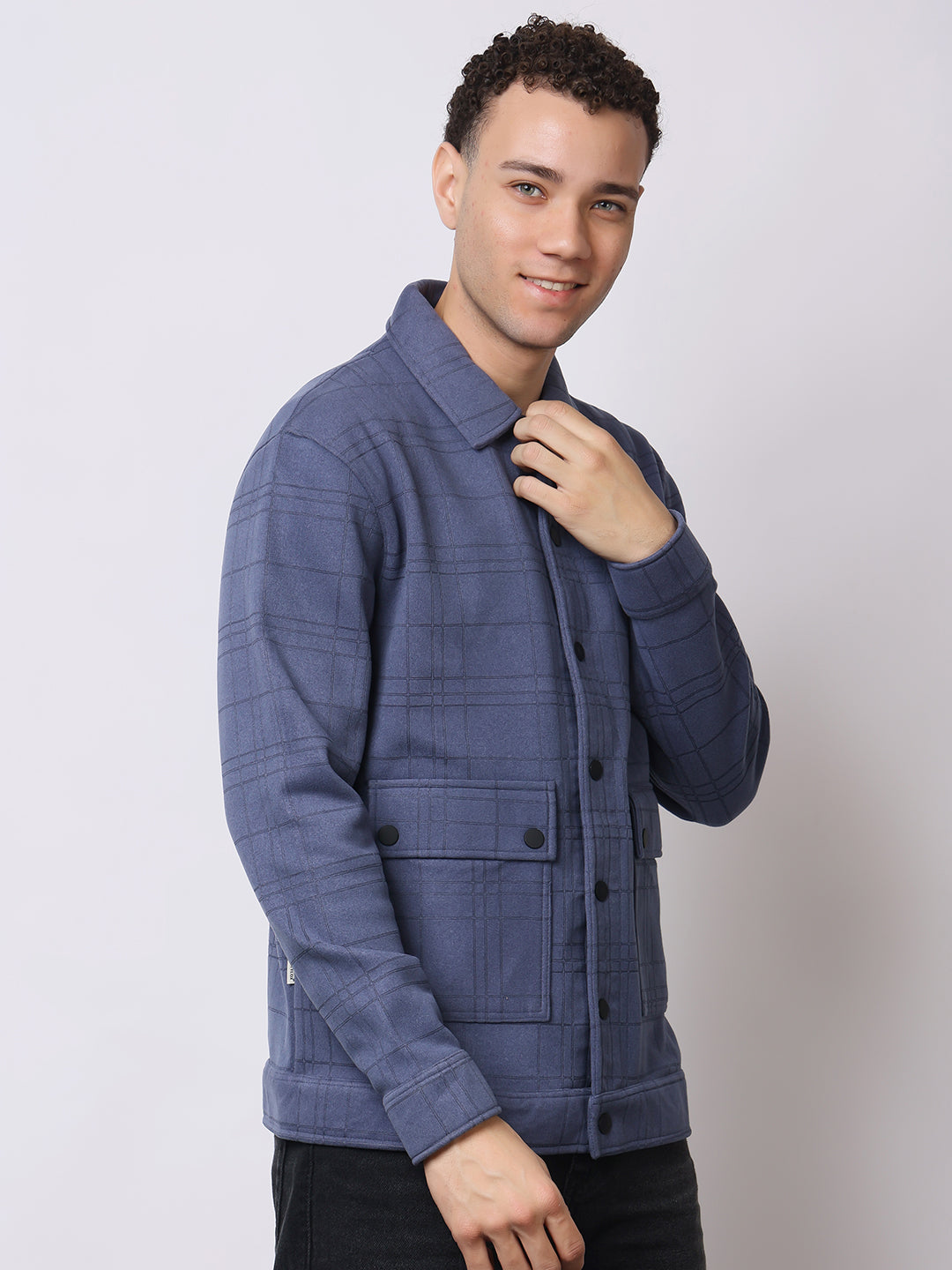 Stylox Men’s Checkered Winter Shacket – Warm Button-Down Fleece Jacket with Utility Pockets