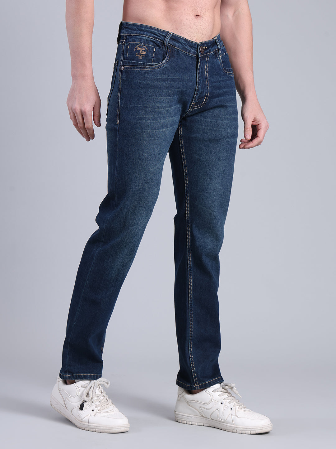 Stylox Men’s Slim Fit Mid Rise Stretchable Jeans (Greenish Blue) - Stylox