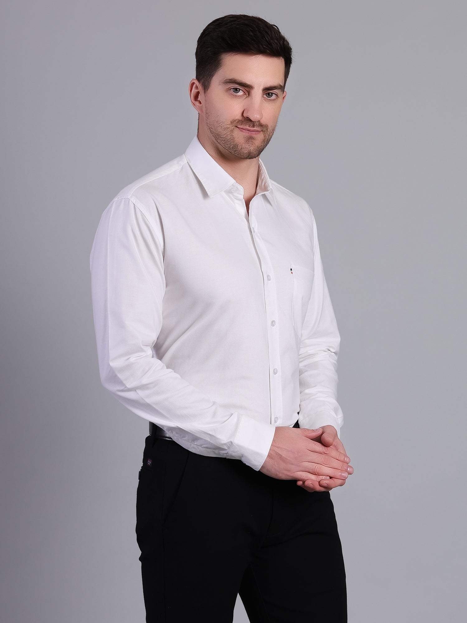 Stylox Men’s Regular Fit Solid Oxford Casual Shirt-White - Stylox