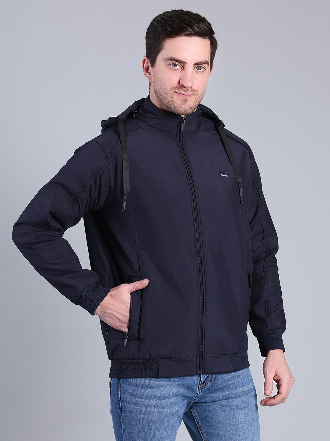 Stylox Men’s Solid Hooded Winter Jacket | Full Sleeve Zip-Up Casual Jacket with Pockets