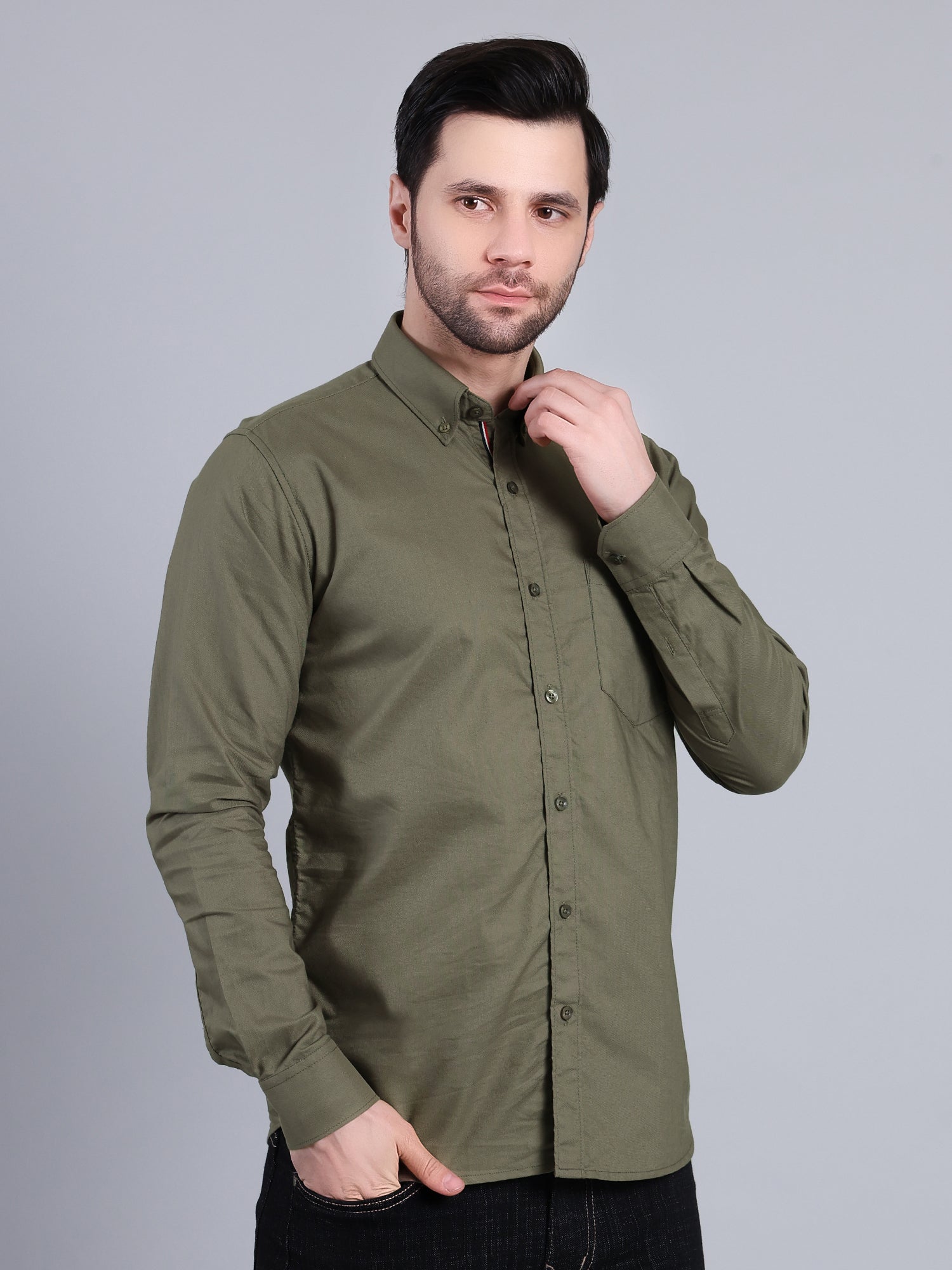 Stylox Men’s Regular Fit Full Sleeve Solid Casual Shirt for Everyday & Office Wear (Olive)