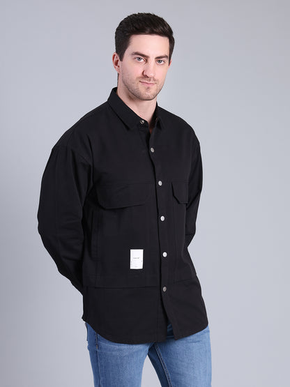 Stylox Men’s Solid Winter Shacket with Snap Buttons &amp; Utility Pockets