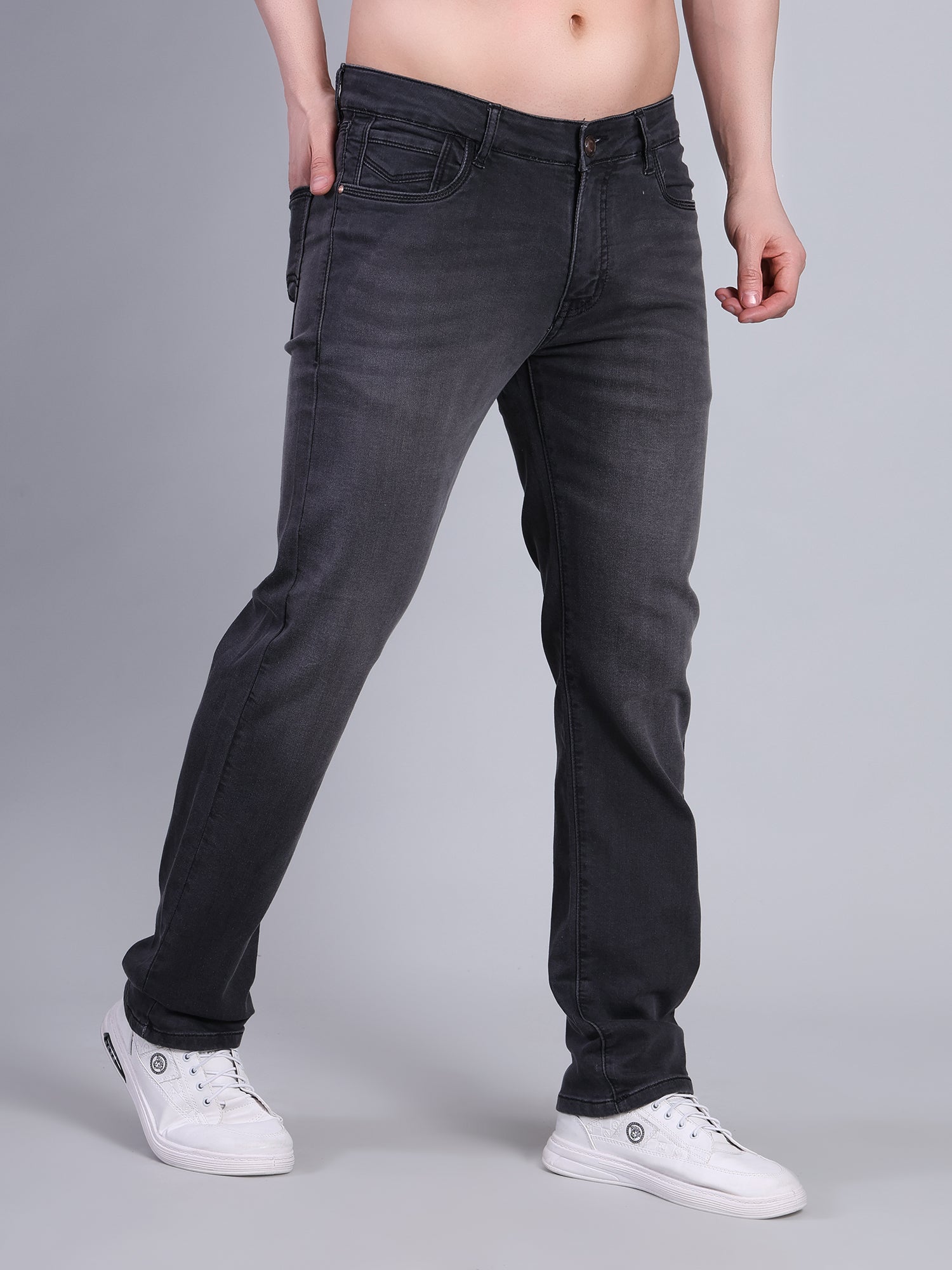 Stylox Men’s Slim Fit Mid Rise Stretchable Denim Jeans-Mid Grey - Stylox