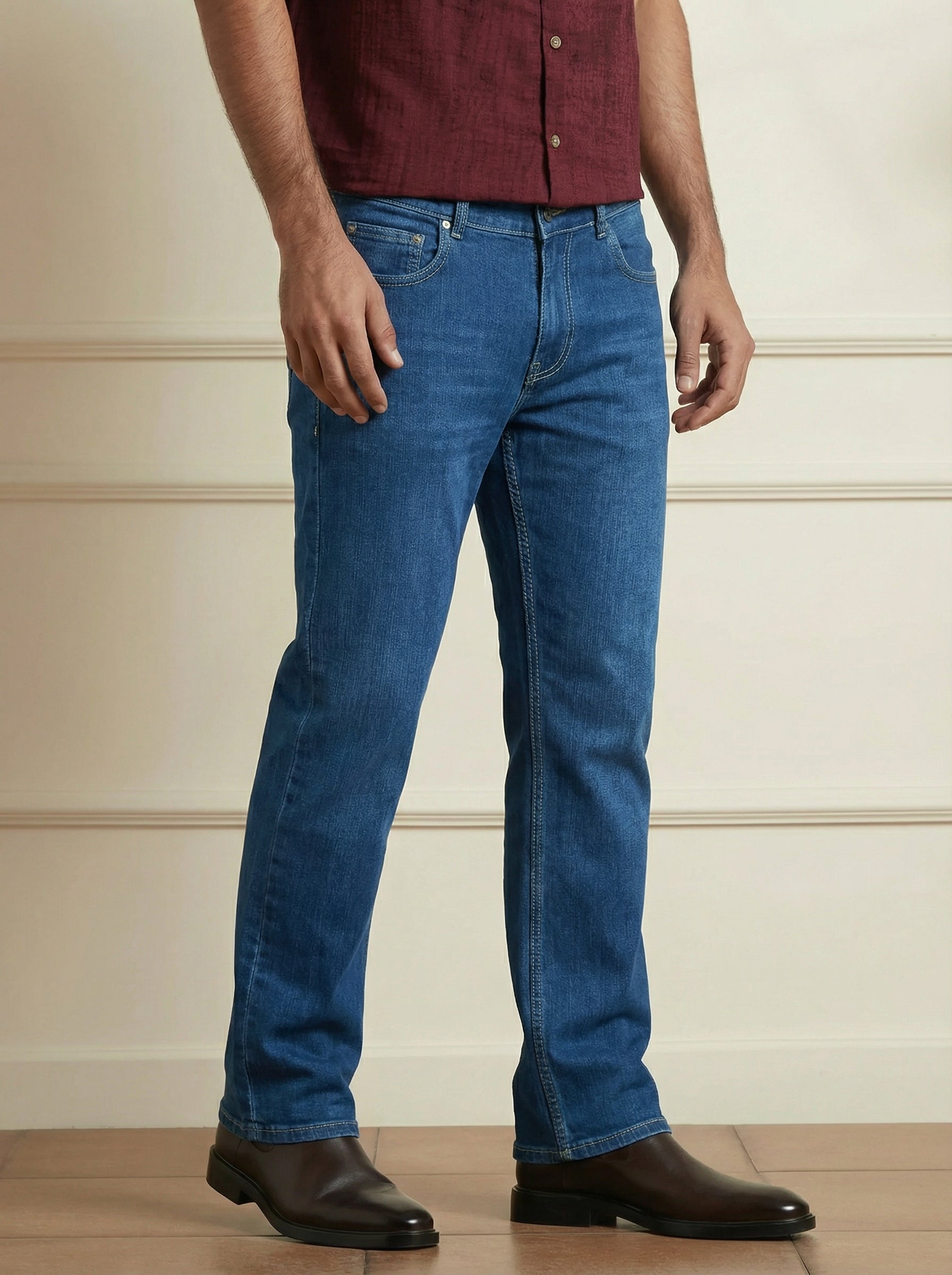Stylox Men’s Dark Blue Straight Fit Jeans Mid-Rise Denim - Stylox