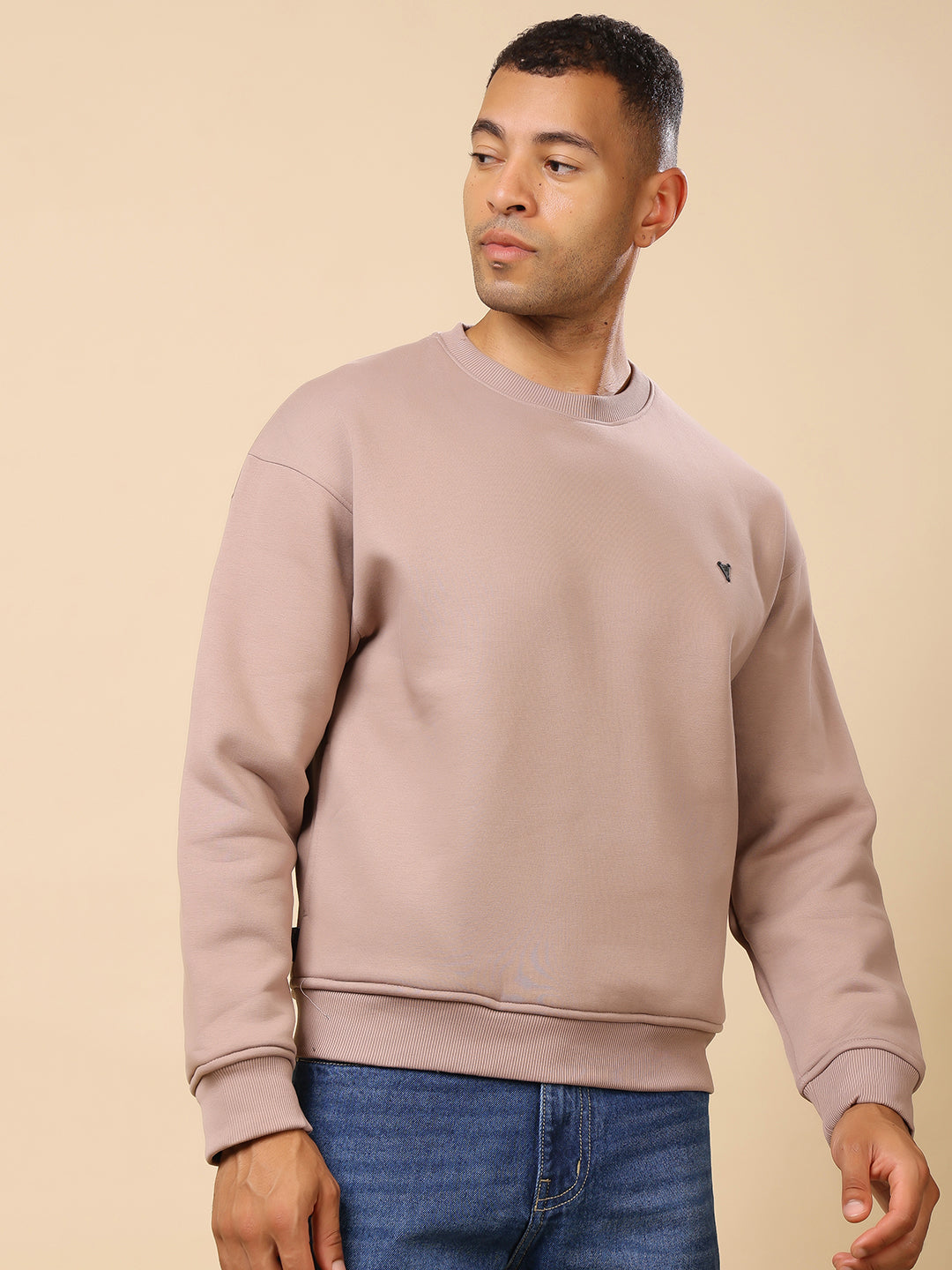 Stylox Men’s Round Neck Full Sleeve Solid Sweatshirt – Minimal Style, Maximum Comfort (Mauve) - Stylox