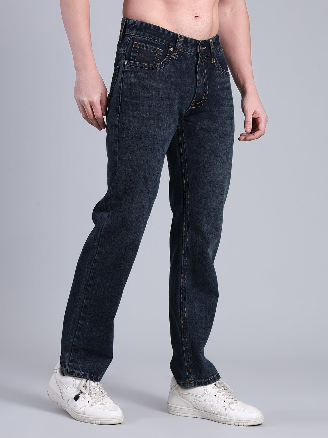 Stylox Men’s Comfort Fit Mid Rise Premium Denim Jeans (Dark Blue) - Stylox