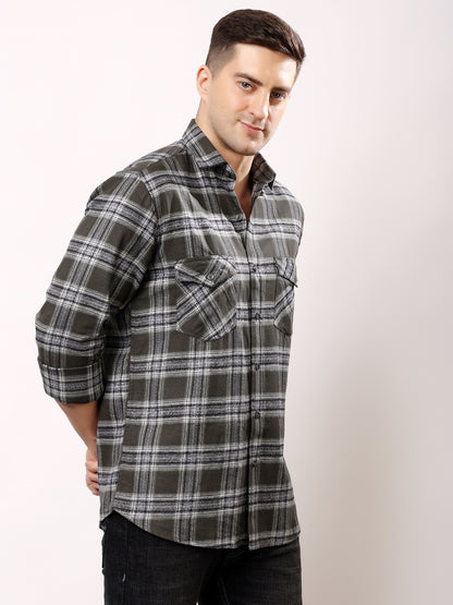 Stylox Men’s Regular Fit Full Sleeve Check Shirt with Double Flap Pockets | Cotton Casual Checkered Shirt