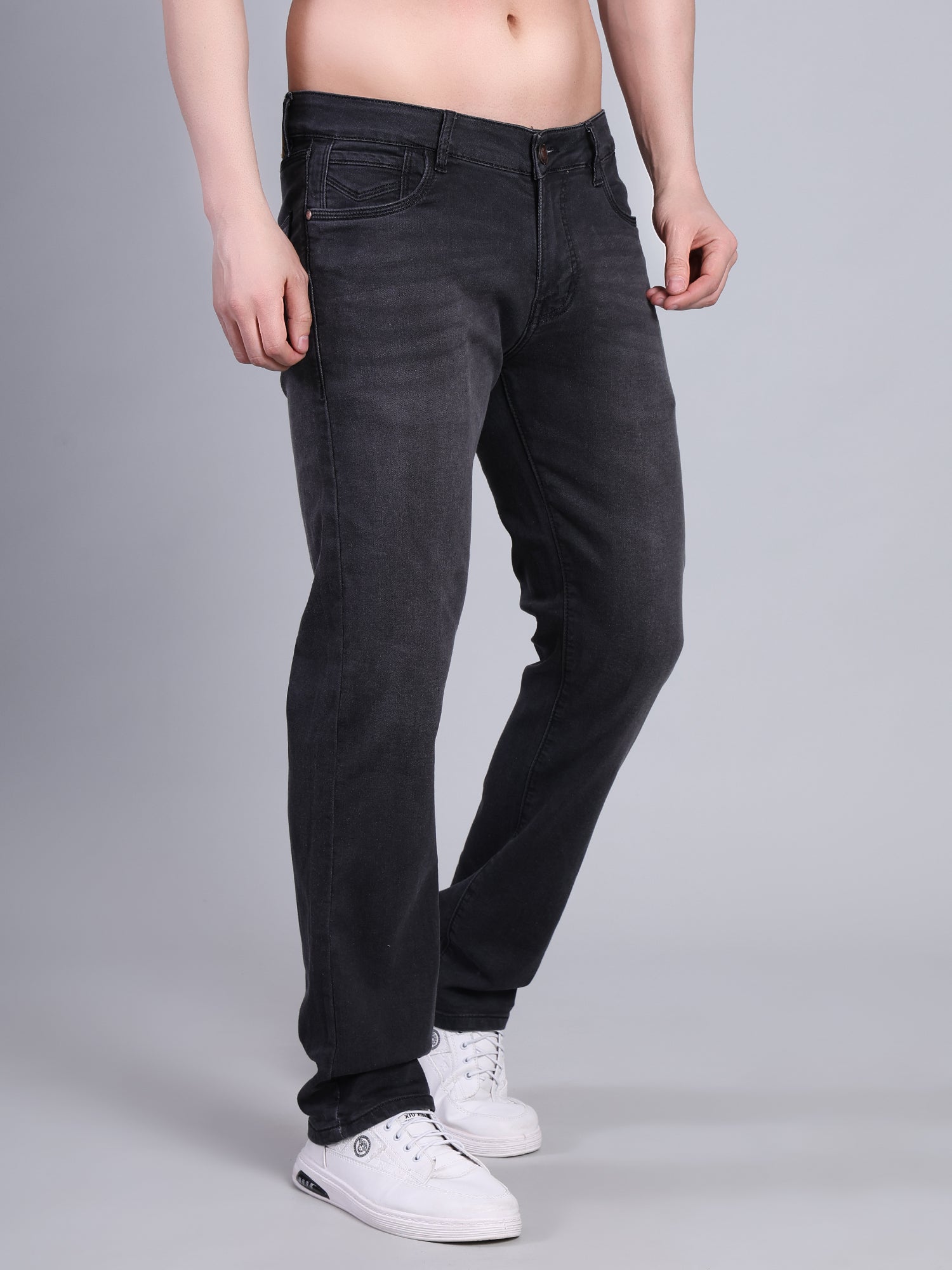Stylox Men’s Slim Fit Mid Rise Stretchable Denim Jeans-Dark Grey - Stylox