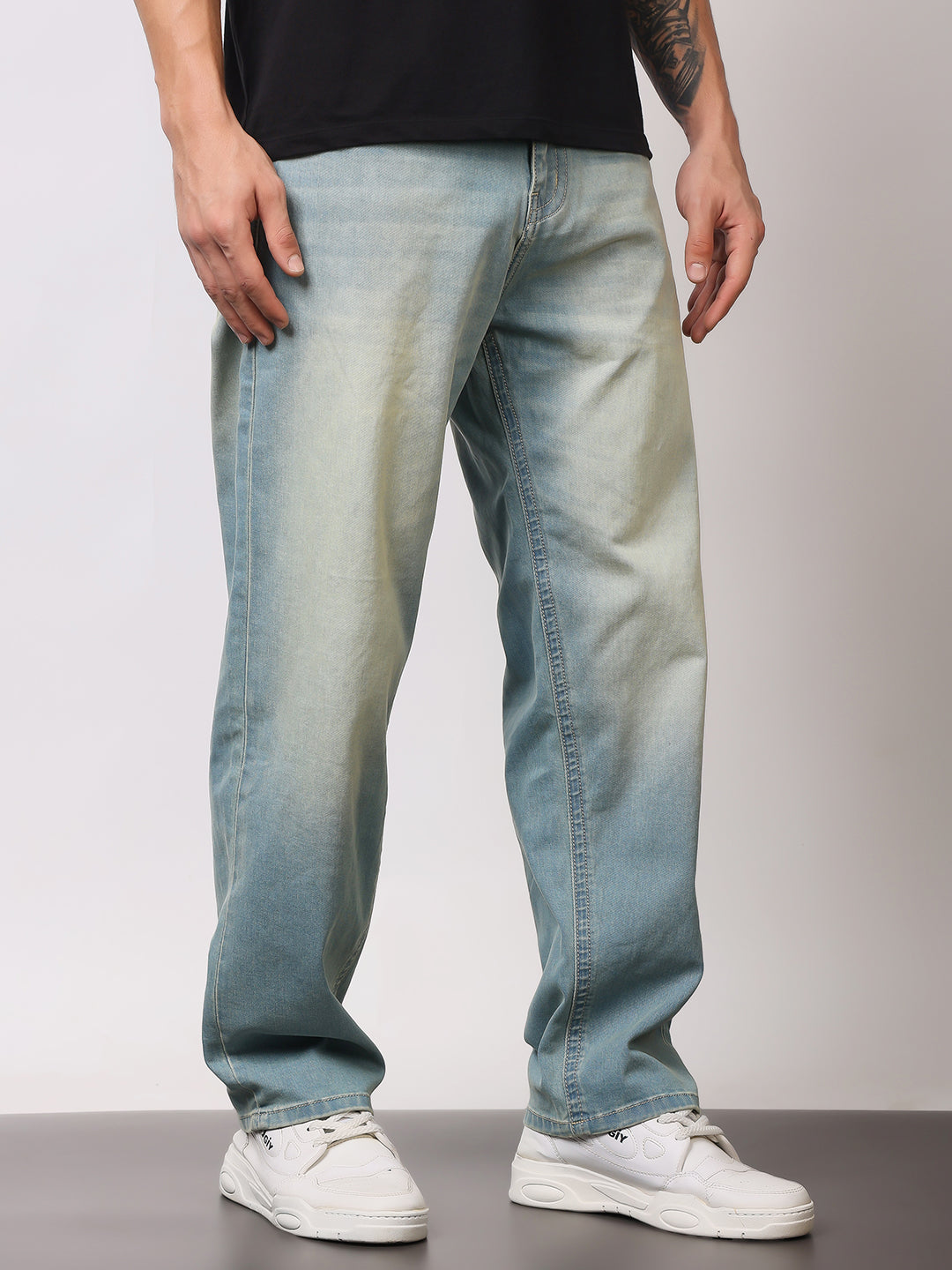 Stylox Men’s Sky Blue Loose Fit Jeans – Relaxed Denim for Effortless Style - Stylox