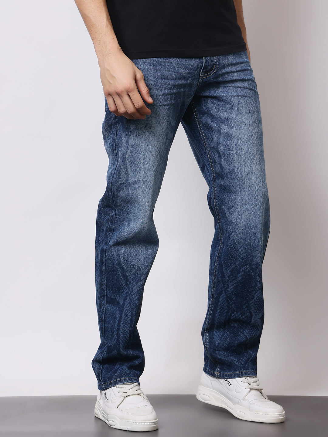 Stylox Men’s Relaxed Fit Cracked Wash Denim Jeans | Trendy Heavy Washed Straight Fit Jeans for Streetwear Style - Stylox