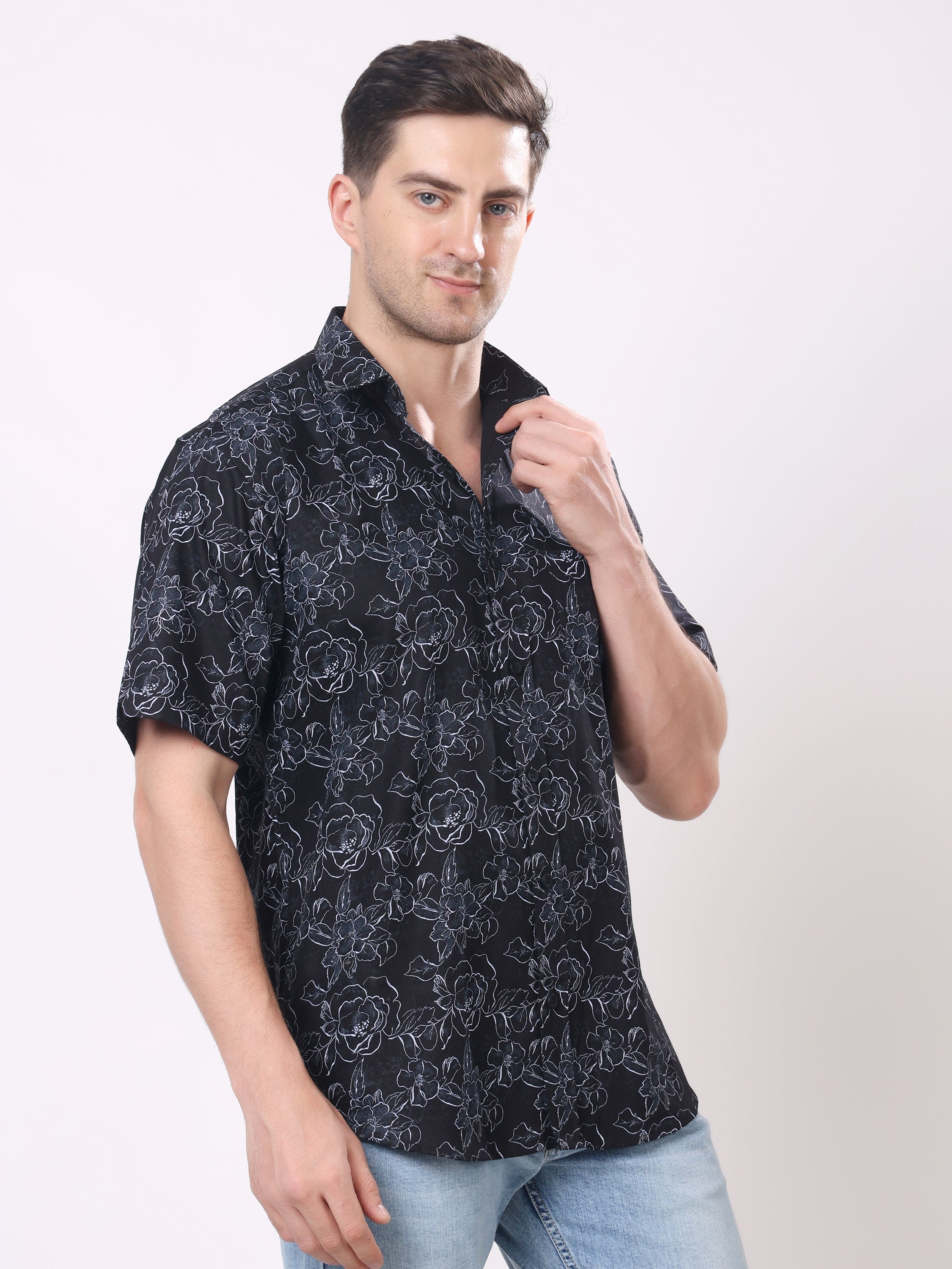 Stylox Men’s Regular Fit Half Sleeve Floral Printed Casual Stylish Party & Summer Shirt - Stylox