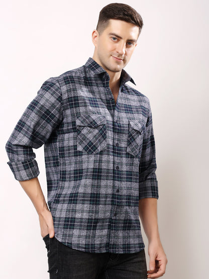 Stylox Men’s Regular Fit Full Sleeve Check Shirt with Double Flap Pockets | Cotton Casual Checkered Shirt