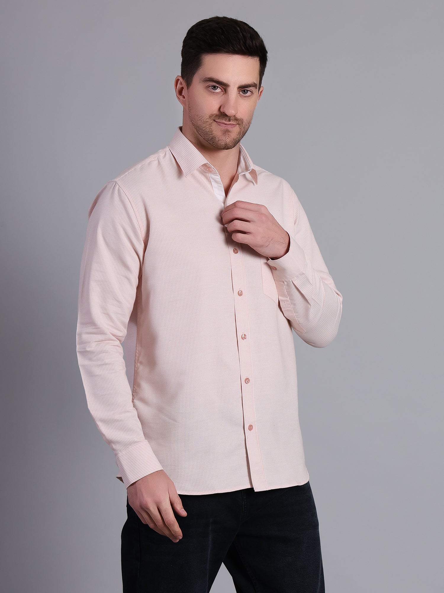 Stylox Men’s Green Striped Casual Shirt | Regular Fit Cotton Shirt for Men-Orange - Stylox
