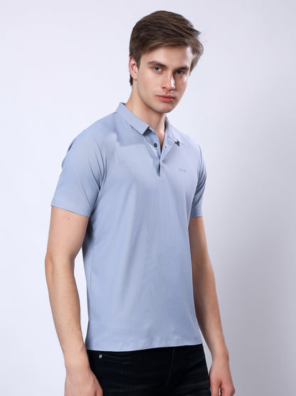 Stylox Men’s Premium Regular Fit Stretchable Polo T-Shirt-Smoky Blue - Stylox