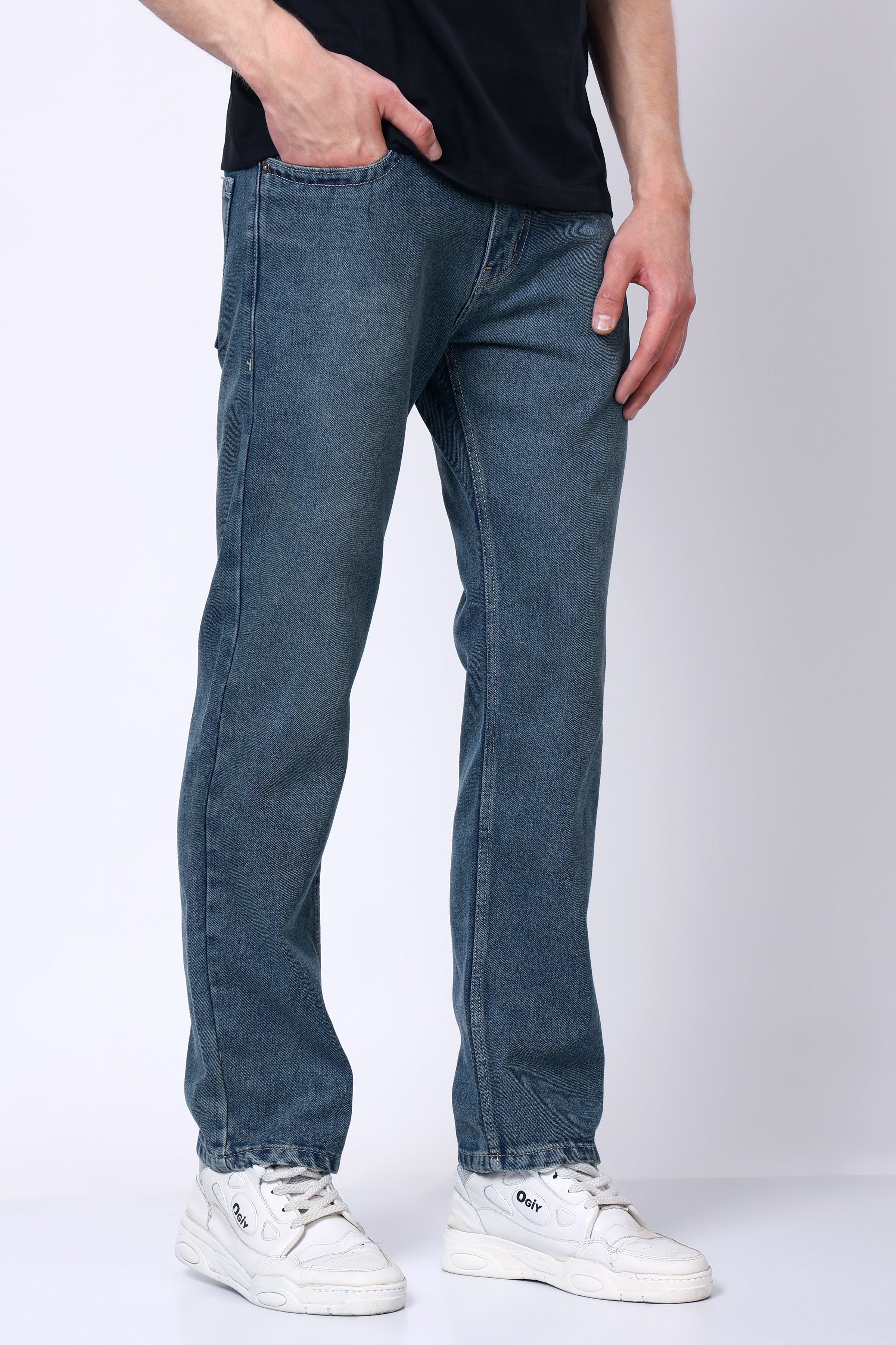 Stylox Men’s Mid-Rise Comfort Fit Greenish Blue Non-Stretch Denim Jeans - Stylox