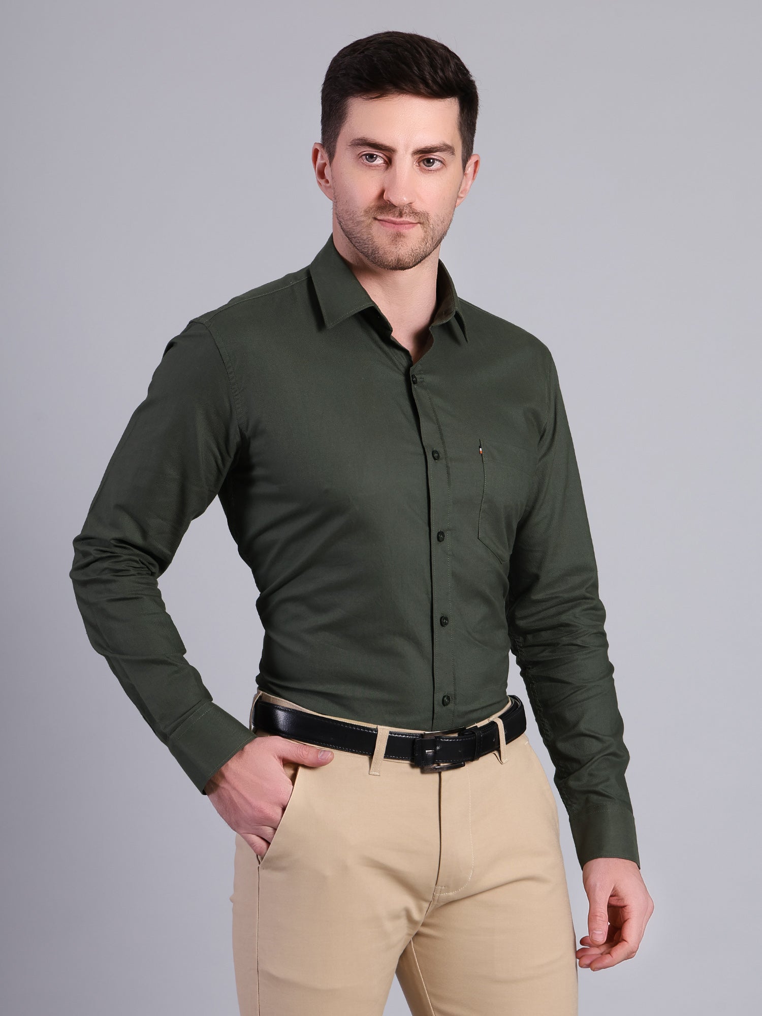 Stylox Men’s Regular Fit Solid Oxford Casual Shirt-Green - Stylox